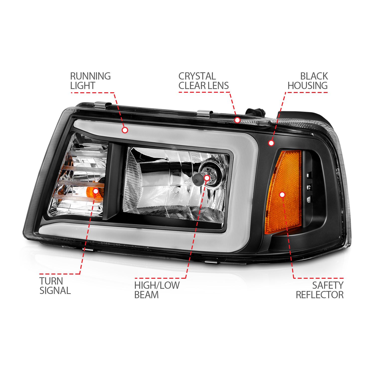 2001-2011 FORD RANGER CRYSTAL LED PLANK STYLE HEADLIGHTS BLACK