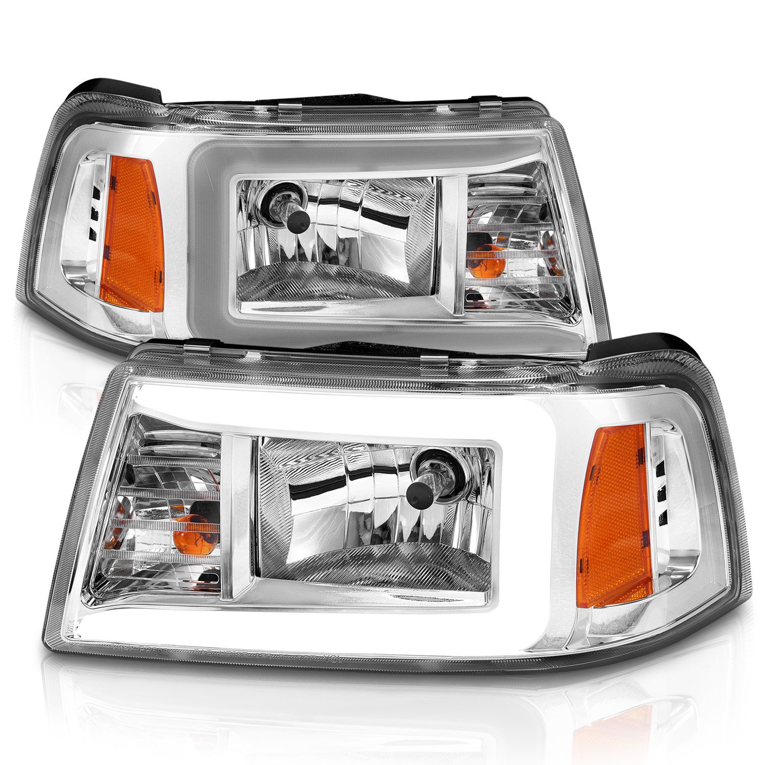 2001-2011 FORD RANGER CRYSTAL LED PLANK STYLE HEADLIGHTS CHROME