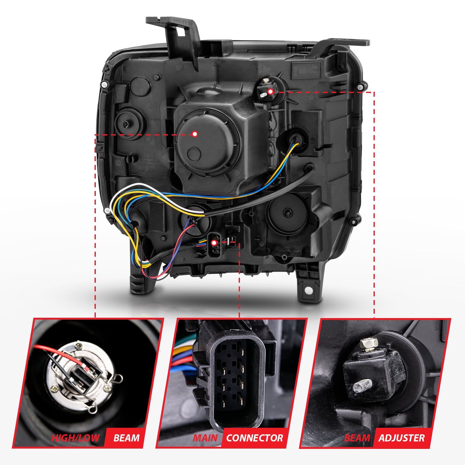 2014-2015 GMC SIERRA 1500/ 2015-2019 2500HD/3500HD PROJECTOR HEADLIGHTS LIGHT BAR BLACK (HALOGEN TYPE MODEL WITH FACTORY LED DRL)