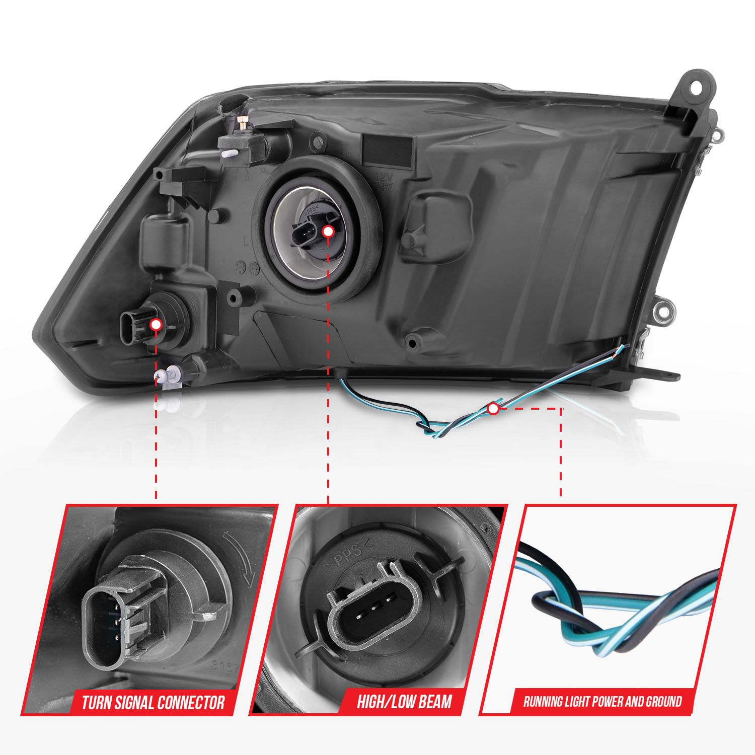 2009-2018 DODGE RAM 1500/ 2010-2018 RAM 2500/3500 HALOGEN HEADLIGHTS BLACK W/ C LIGHT BAR (FOR DUAL LIGHT MODELS)