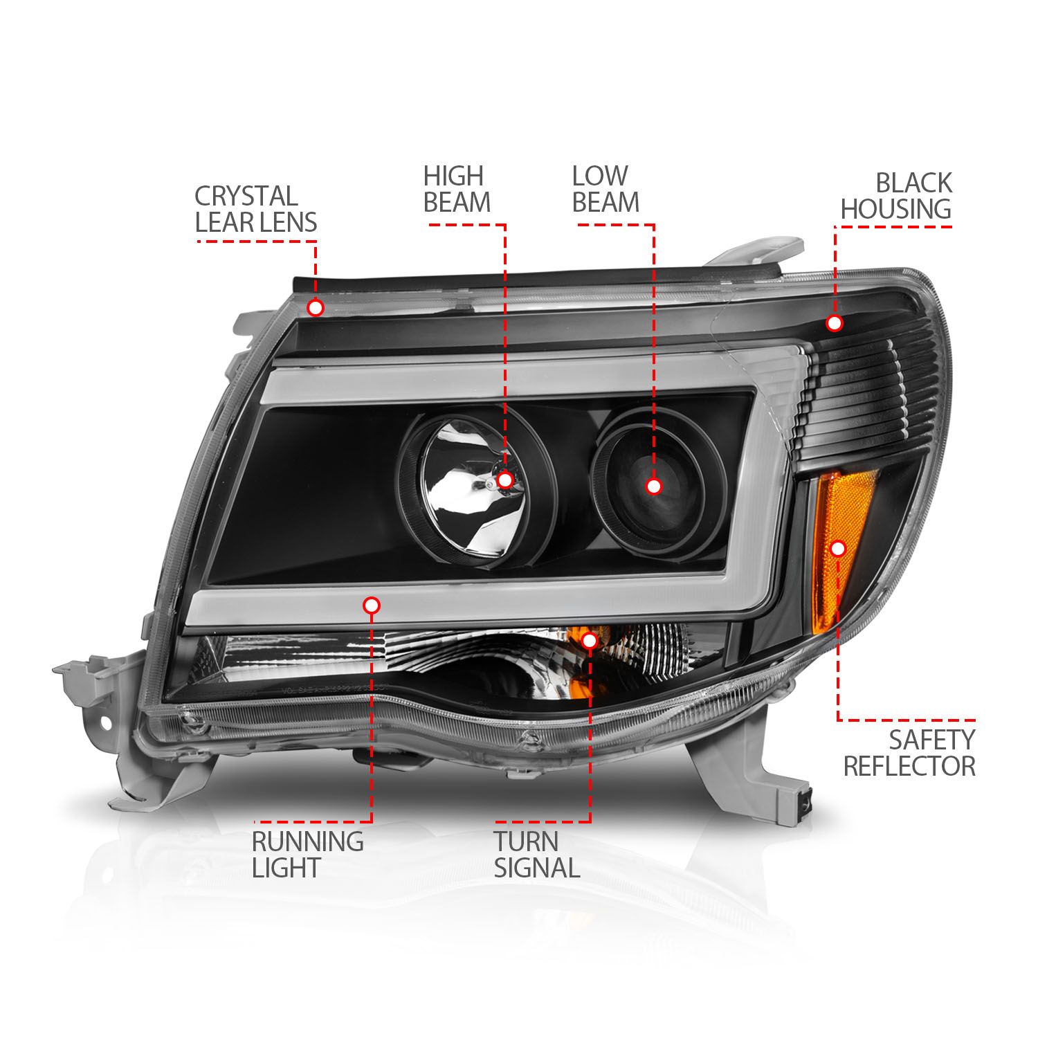 2005-2011 TOYOTA TACOMA BLACK PLANK STYLE PROJECTOR HEADLIGHTS