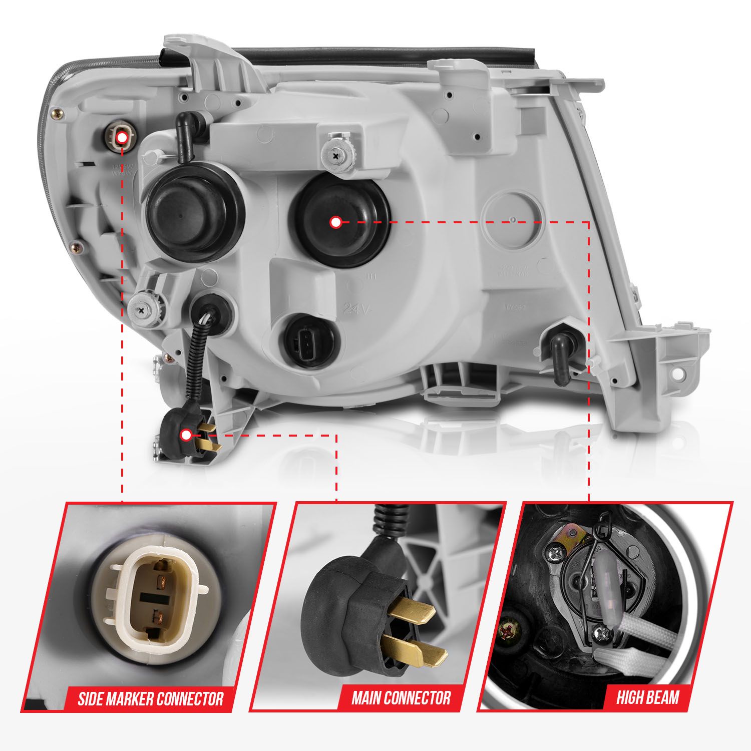 2005-2011 TOYOTA TACOMA PROJECTOR HEADLIGHTS CHROME HOUSING W/ C LIGHT BAR