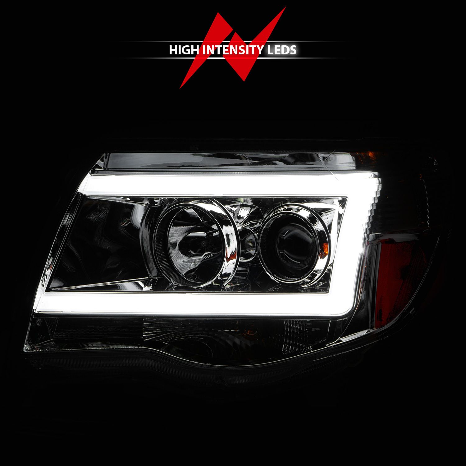 2005-2011 TOYOTA TACOMA PROJECTOR HEADLIGHTS CHROME HOUSING W/ C LIGHT BAR