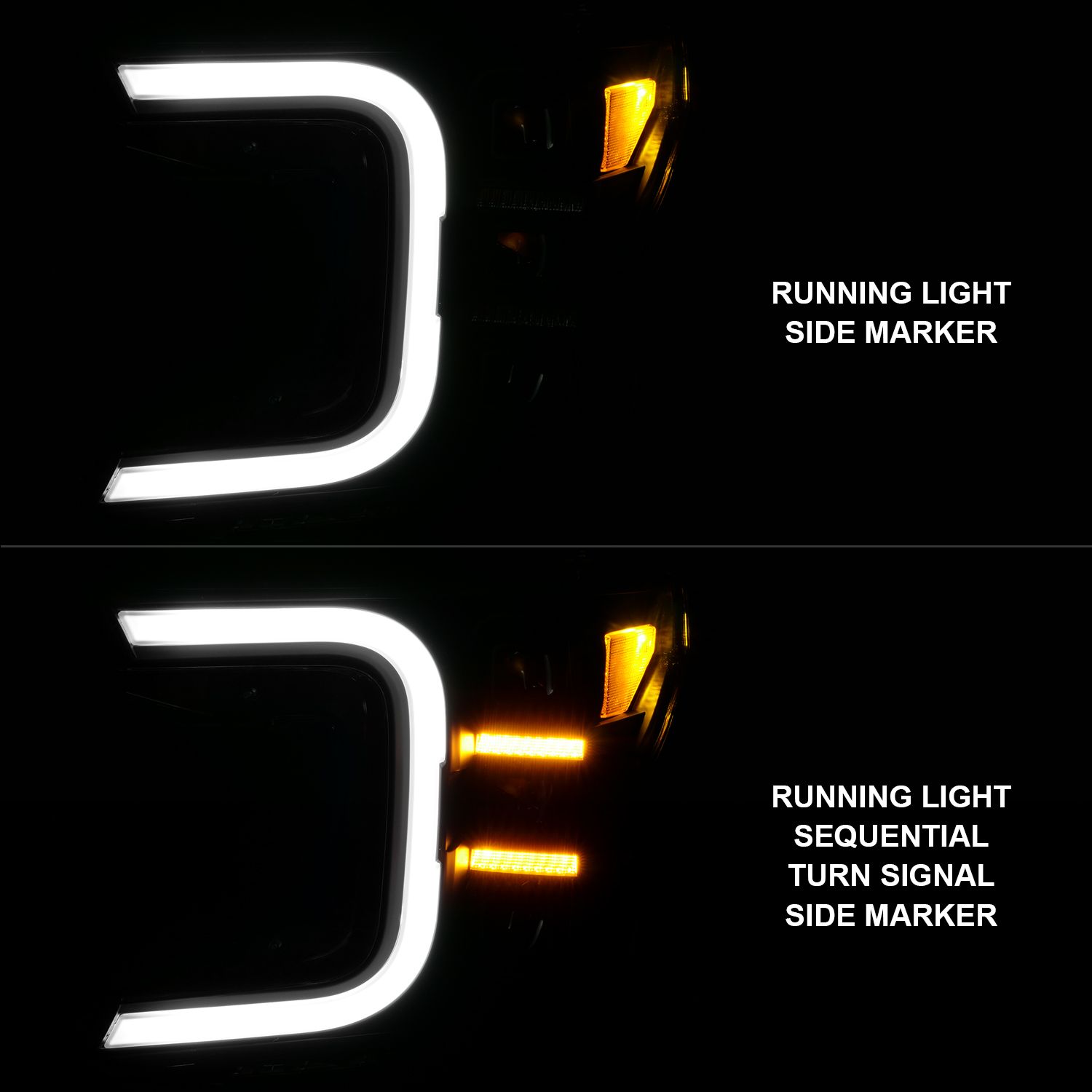 2018-2020 FORD F-150 FULL LED SMOKE C-BAR PROJECTOR HEADLIGHTS BLACK W/ SEQUENTIAL SIGNAL (FACTORY HALOGEN MODEL)