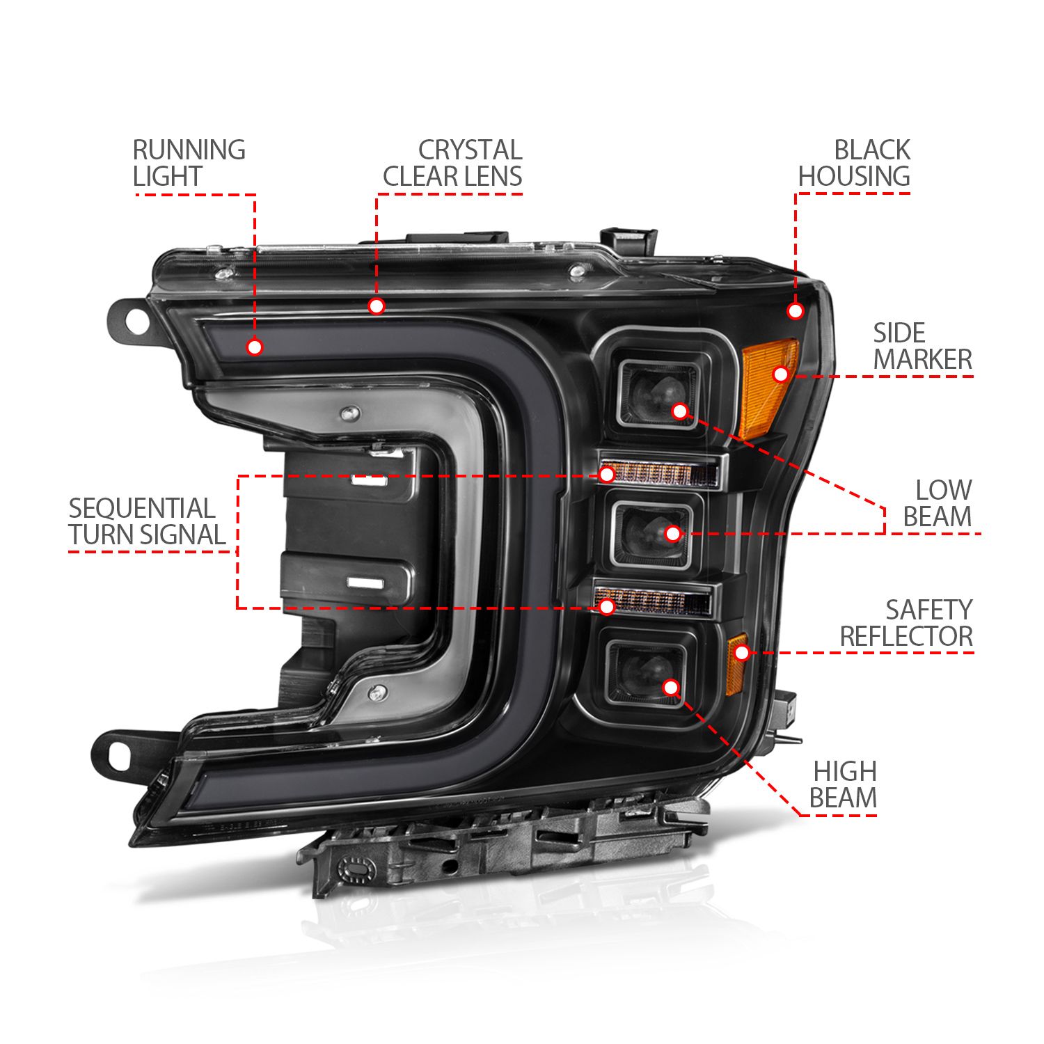 2018-2020 FORD F-150 FULL LED SMOKE C-BAR PROJECTOR HEADLIGHTS BLACK W/ SEQUENTIAL SIGNAL (FACTORY HALOGEN MODEL)
