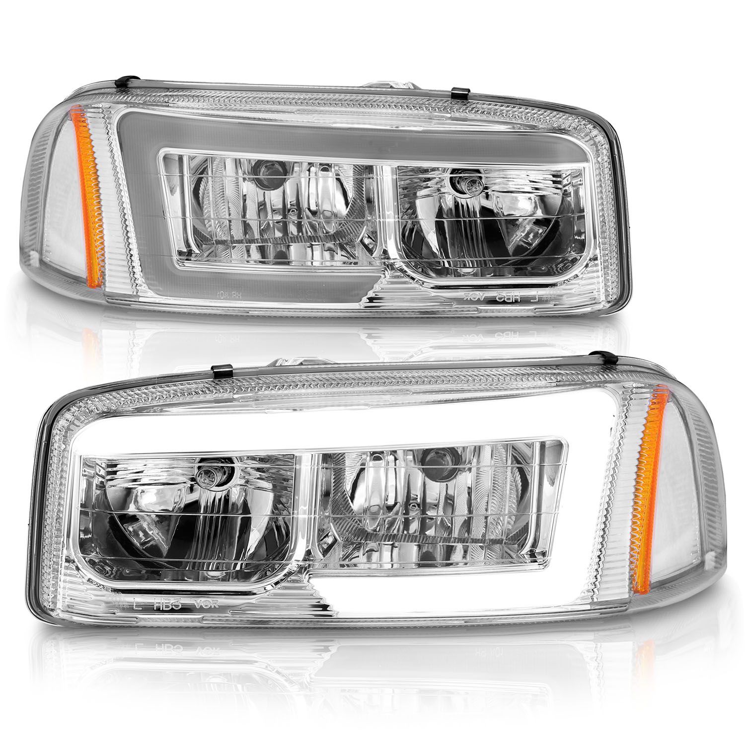 1999-2006 GMC SIERRA/SIERRA DENALI / 2007 SIERRA CLASSIC / YUKON/YUKON XL / 2000-2006 YUKON DENALI CRYSTAL PLANK STYLE HEADLIGHTS CHROME
