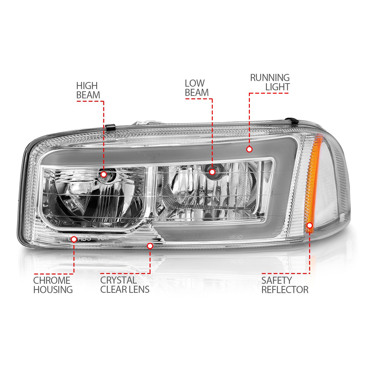 1999-2006 GMC SIERRA/SIERRA DENALI / 2007 SIERRA CLASSIC / YUKON/YUKON XL / 2000-2006 YUKON DENALI CRYSTAL PLANK STYLE HEADLIGHTS CHROME