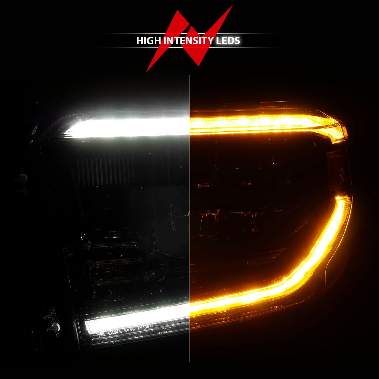 2014-2017 TOYOTA TUNDRA LED CRYSTAL SWITCHBACK PLANK STYLE HEADLIGHTS BLACK(LED HIGH/LOW BEAM)(FOR OEM HALOGEN MODEL W/ HALOGEN DRL)
