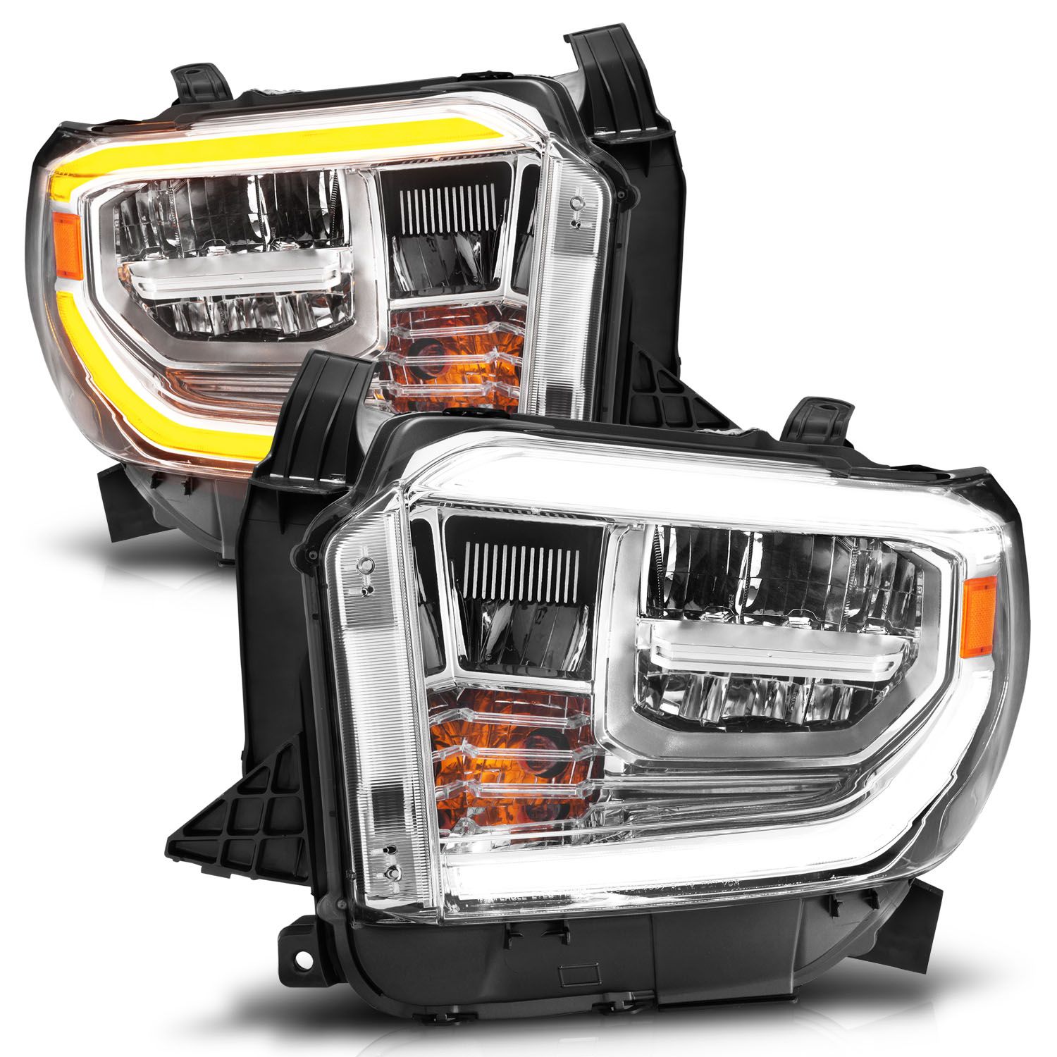 2014-2017 TOYOTA TUNDRA LED CRYSTAL SWITCHBACK PLANK STYLE HEADLIGHTS CHROME(LED HIGH/LOW BEAM)(FOR OEM HALOGEN MODEL W/ HALOGEN DRL)