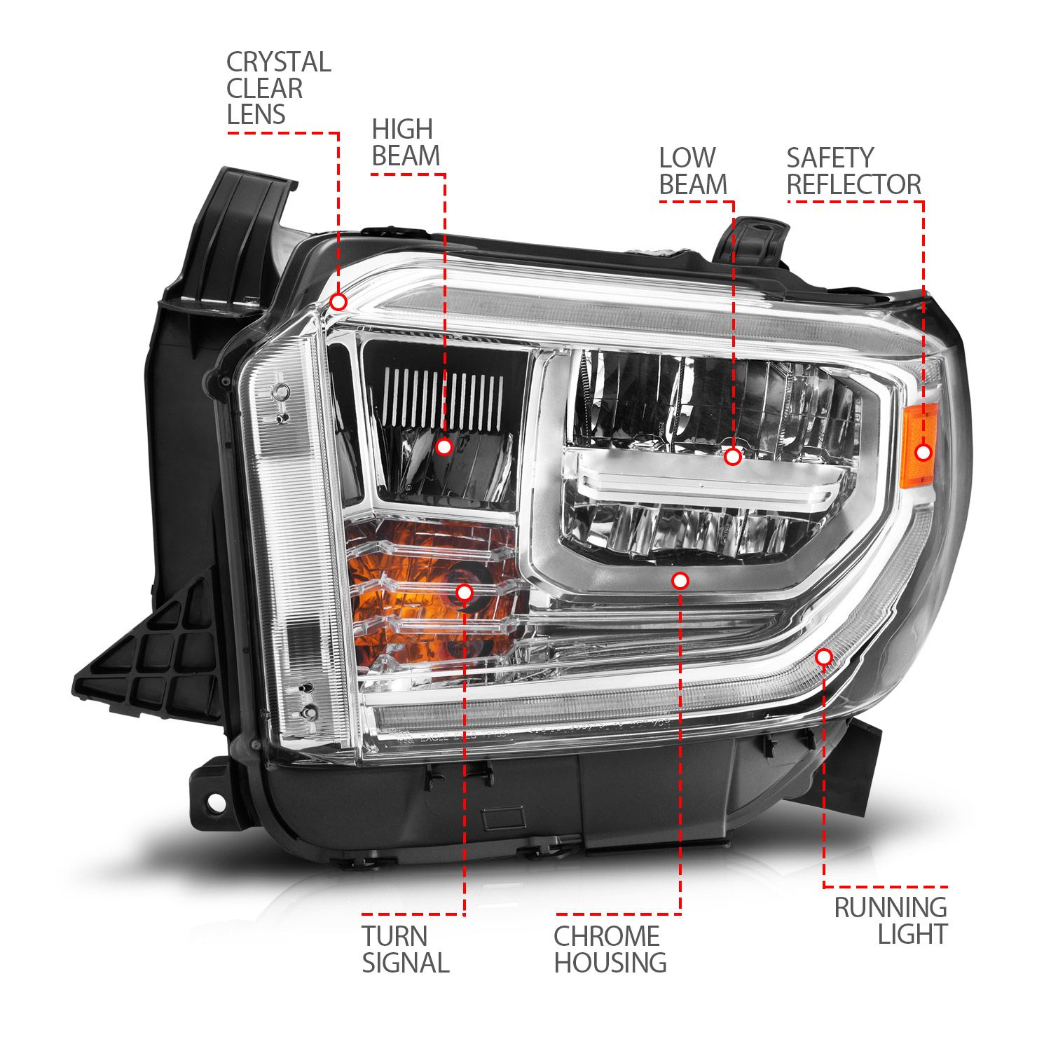 2014-2021 TOYOTA TUNDRA LED CRYSTAL HEADLIGHTS SWITCHBACK PLANK STYLE CHROME(LED HIGH/LOW BEAM)(FOR OEM HALOGEN MODEL W/ LED DRL)