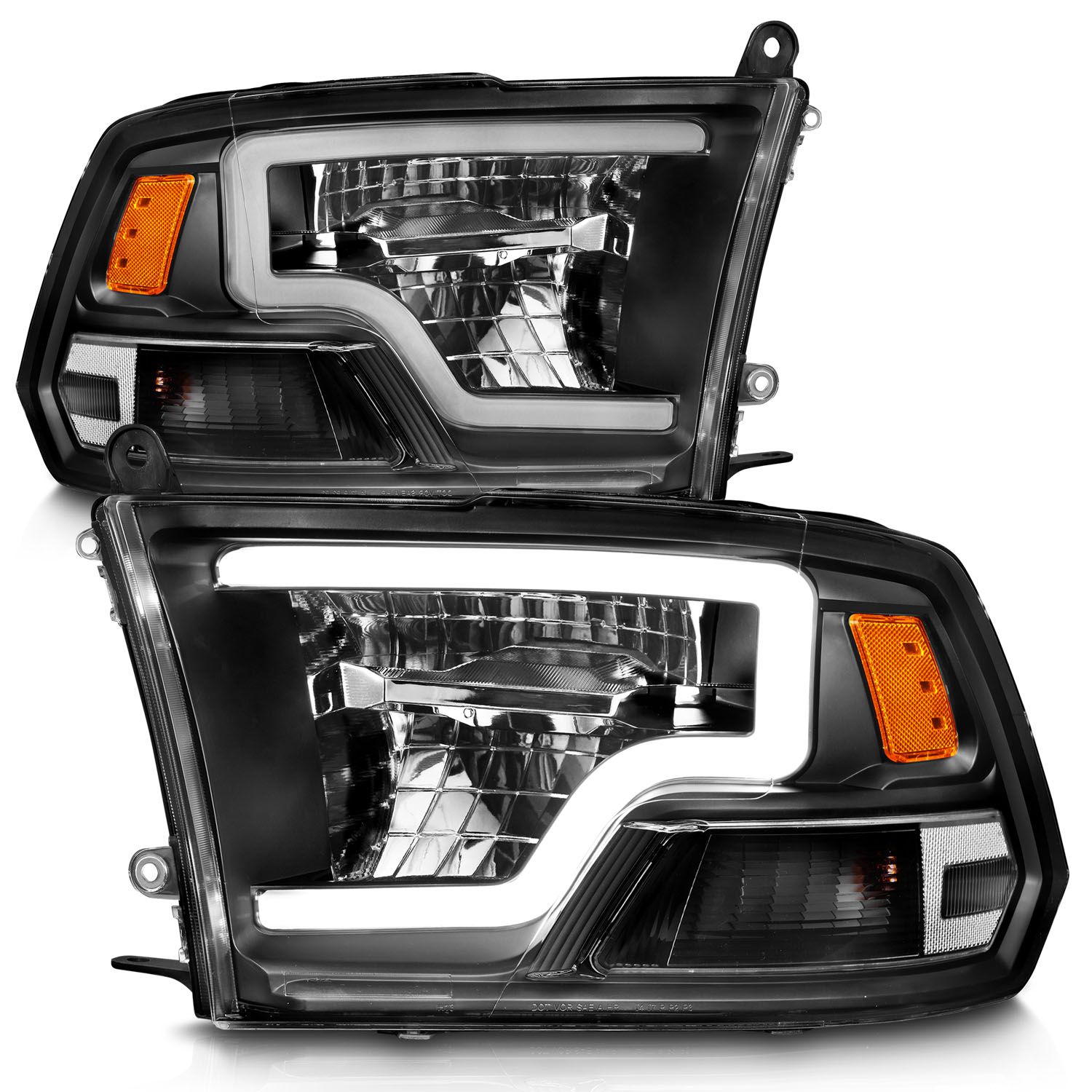 2009-2020 DODGE RAM 1500 / 2010-2018 2500/3500 FULL LED CRYSTAL HEADLIGHTS BLACK W/ C STYLE BAR (FOR NON-PROJECTOR MODELS)