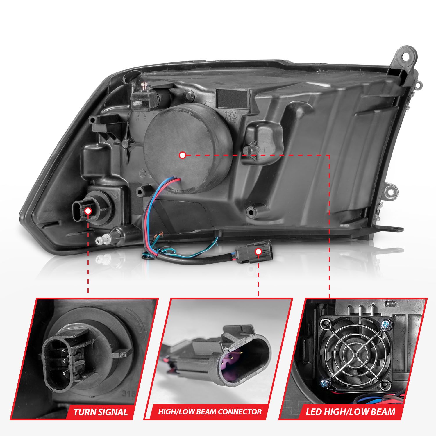 2009-2020 DODGE RAM 1500 / 2010-2018 2500/3500 FULL LED CRYSTAL HEADLIGHTS BLACK W/ C STYLE BAR (FOR NON-PROJECTOR MODELS)