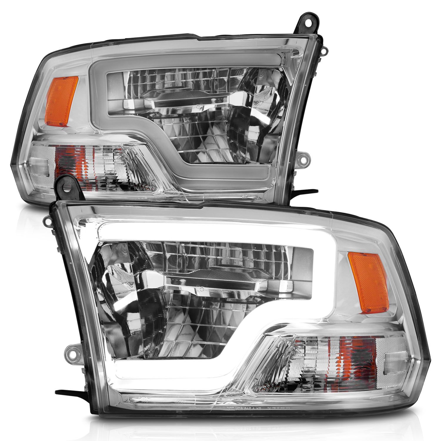 2009-2020 DODGE RAM 1500 / 2010-2018 2500/3500 FULL LED HEADLIGHTS W/ C LIGHT BAR CHROME (FOR NON-PROJECTOR MODELS)