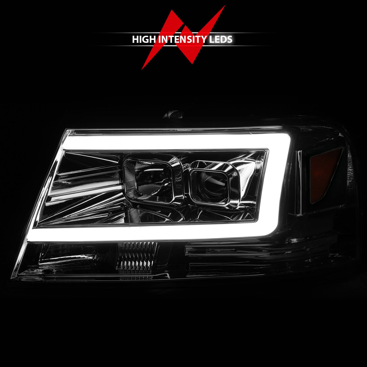 2004-2008 FORD F150 LINCOLN MARK LT 06-07 PROJECTOR HEADLIGHTS CHROME W/ C LIGHTS BAR