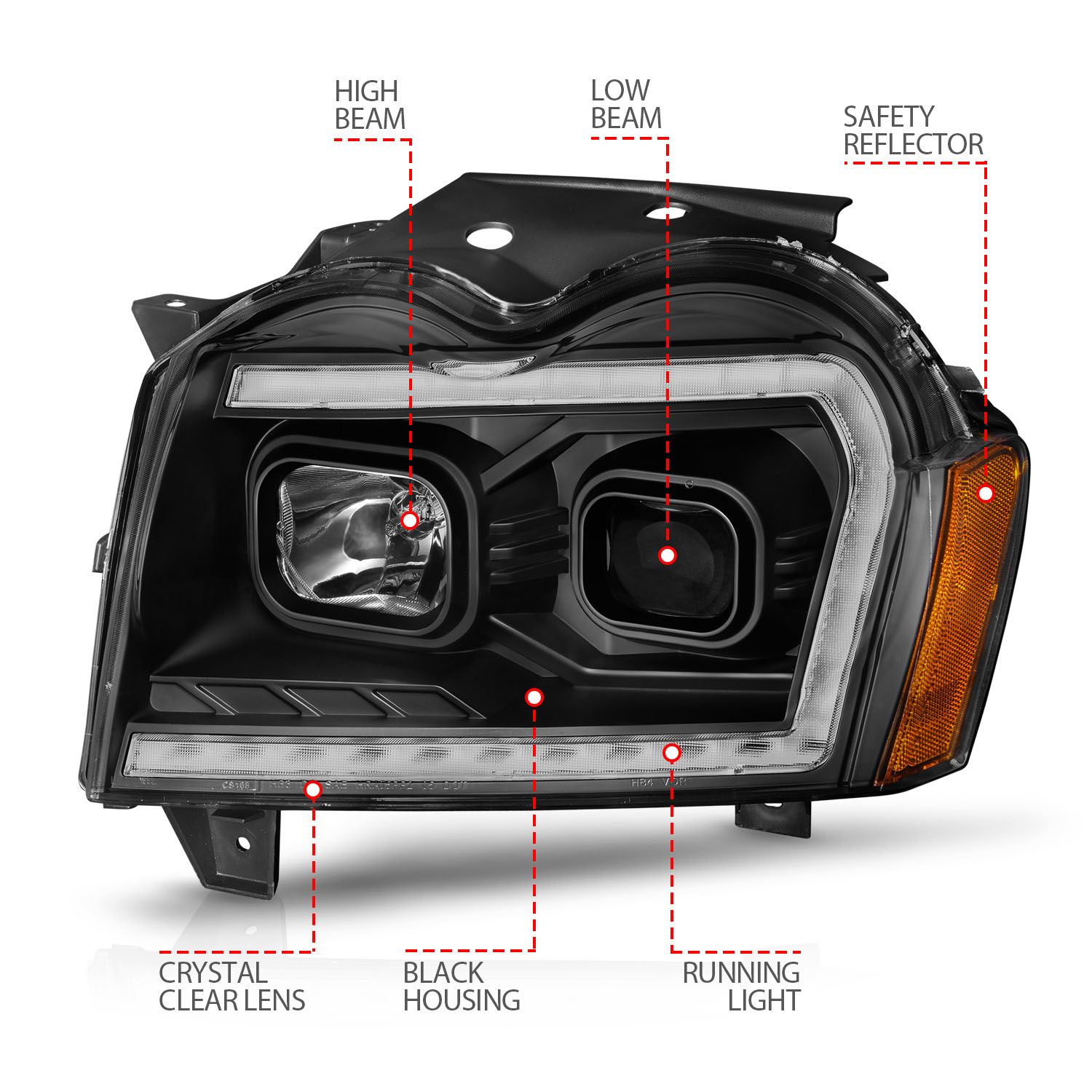2005-2007 JEEP GRAND CHEROKEE PROJECTOR SWITCHBACK PLANK STYLE HEADLIGHT BLACK
