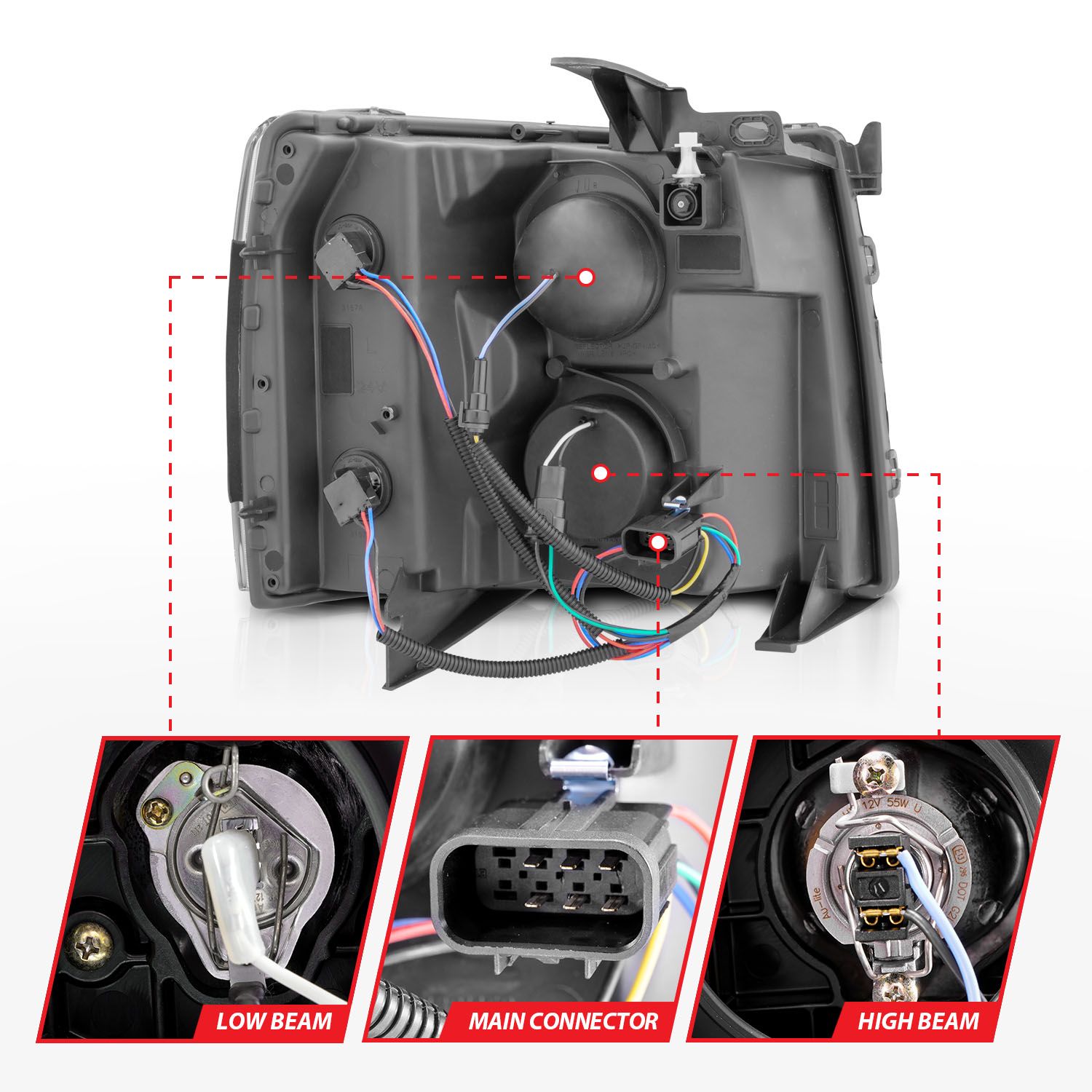 2007-2013 CHEVY SILVERADO 1500 / 2500HD/3500HD SEQUENTIAL PLANK PROJECTOR HEADLIGHTS CHROME