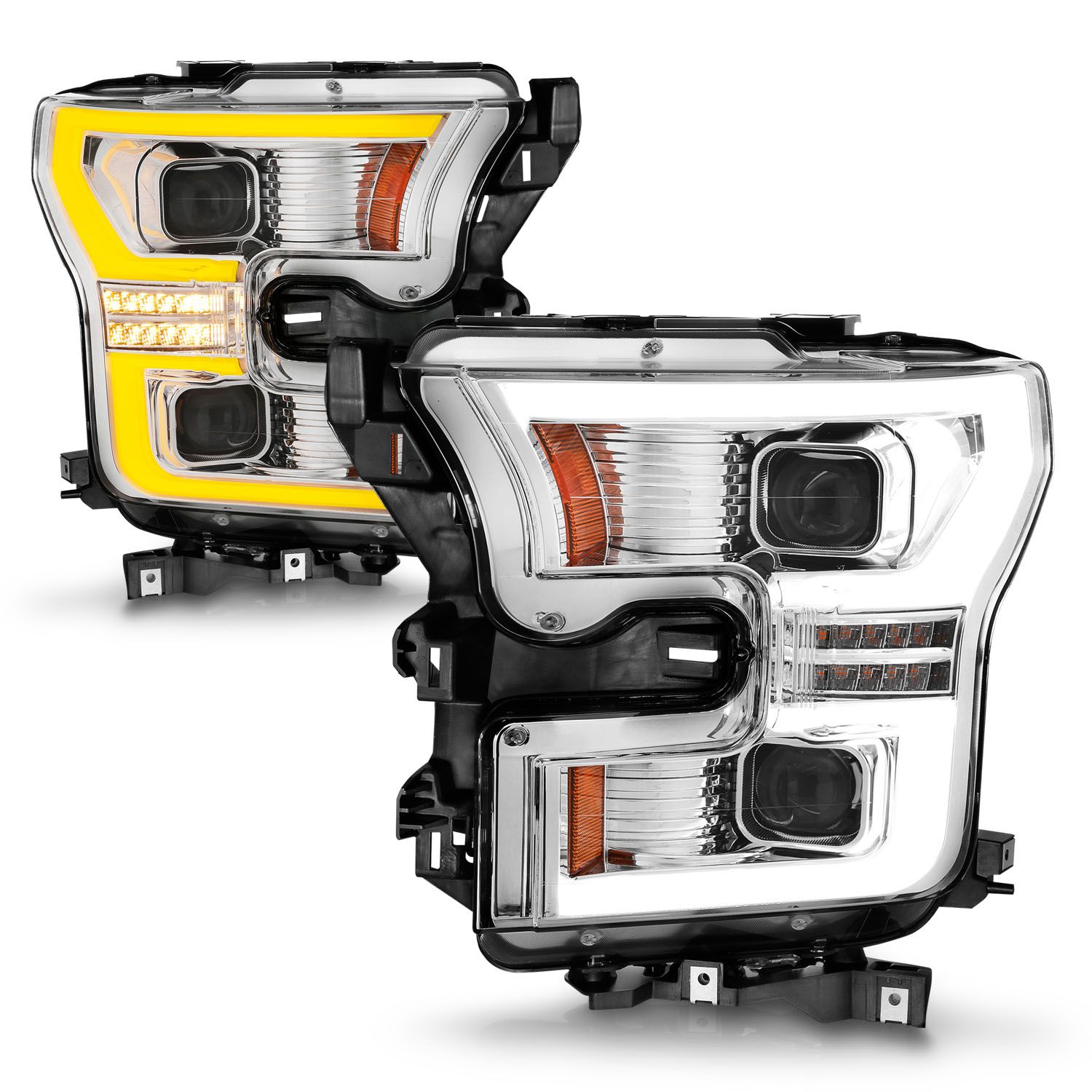 2015-2017 FORD F-150 FULL LED PROJECTOR HEADLIGHTS CHROME HOUSING W/ SWITCHBACK LIGHT BAR (FOR OE HALOGEN MODELS ONLY)