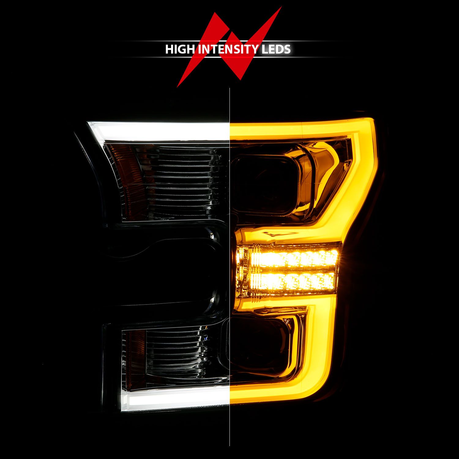 2015-2017 FORD F-150 FULL LED PROJECTOR HEADLIGHTS CHROME HOUSING W/ SWITCHBACK LIGHT BAR (FOR OE HALOGEN MODELS ONLY)