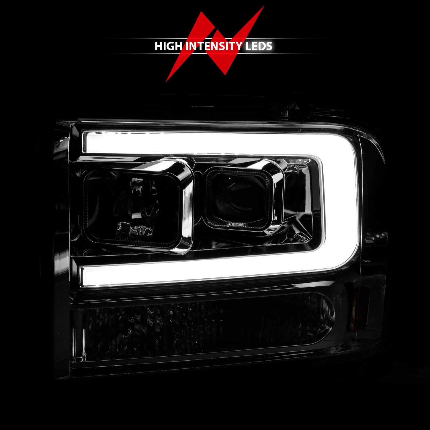 2005-2007 FORD F-250/350/450/550 SUPER DUTY PLANK STYLE PROJECTOR HEADLIGHTS CHROME HOUSING WITH AMBER