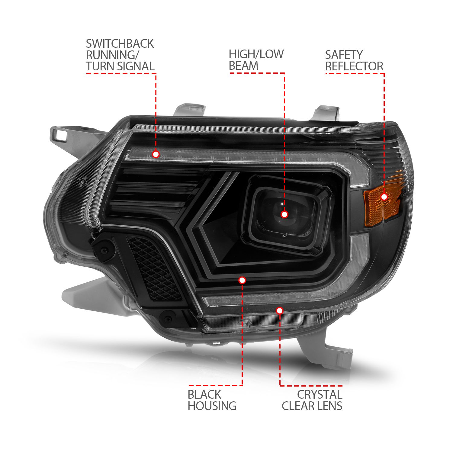 2012-2015 TOYOTA TACOMA PROJECTOR SWITCHBACK HEADLIGHTS BLACK AMBER W/ C LIGHTS BAR