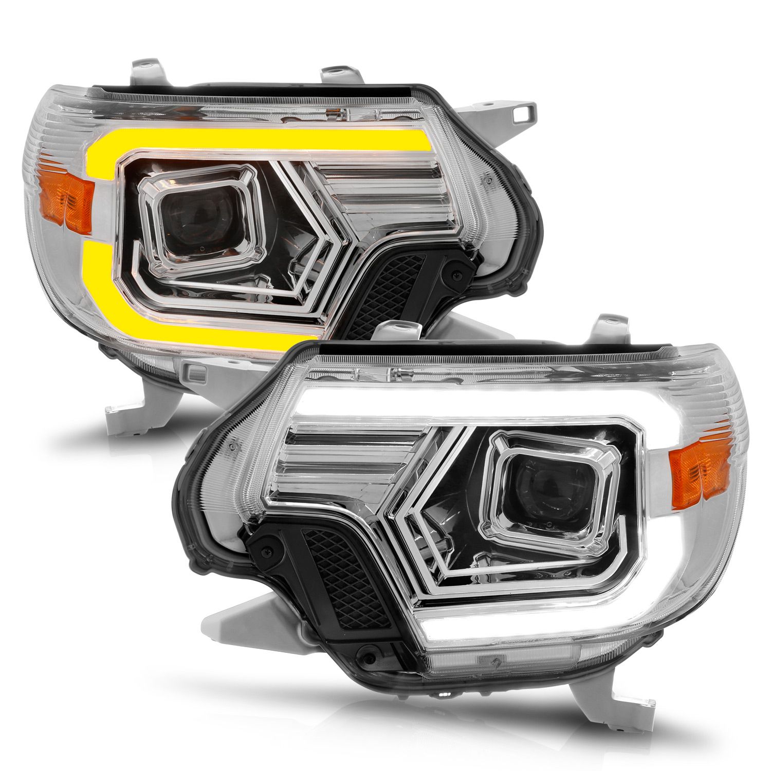 2012-2015 TOYOTA TACOMA CHROME PROJECTOR WITH SWITCHBACK AMBER C LIGHTS BAR