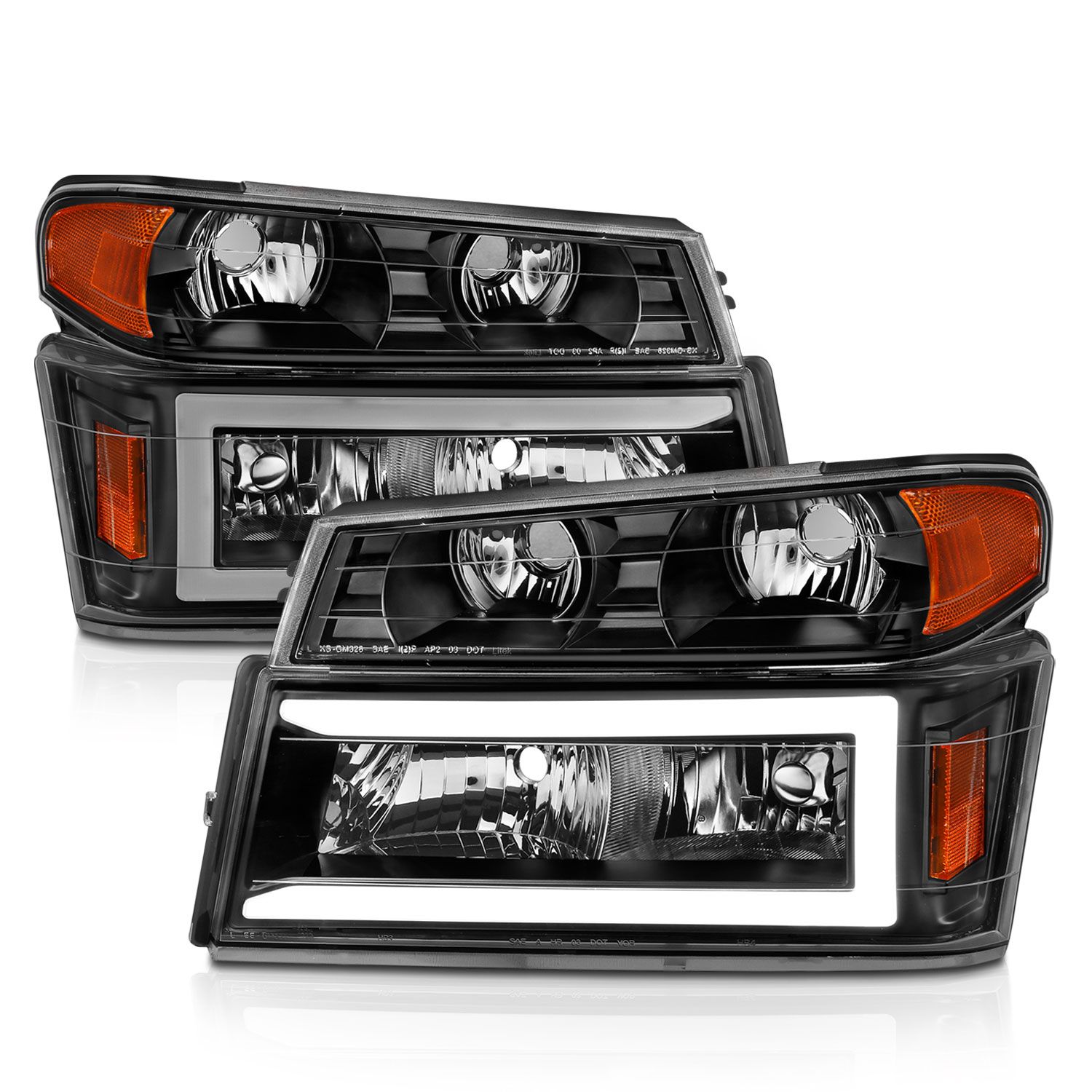 2004-2012 CHEVY COLORADO / GMC CANYON HEADLIGHTS BLACK 4PCS W/ C LIGHT BAR PARKING LIGHTS