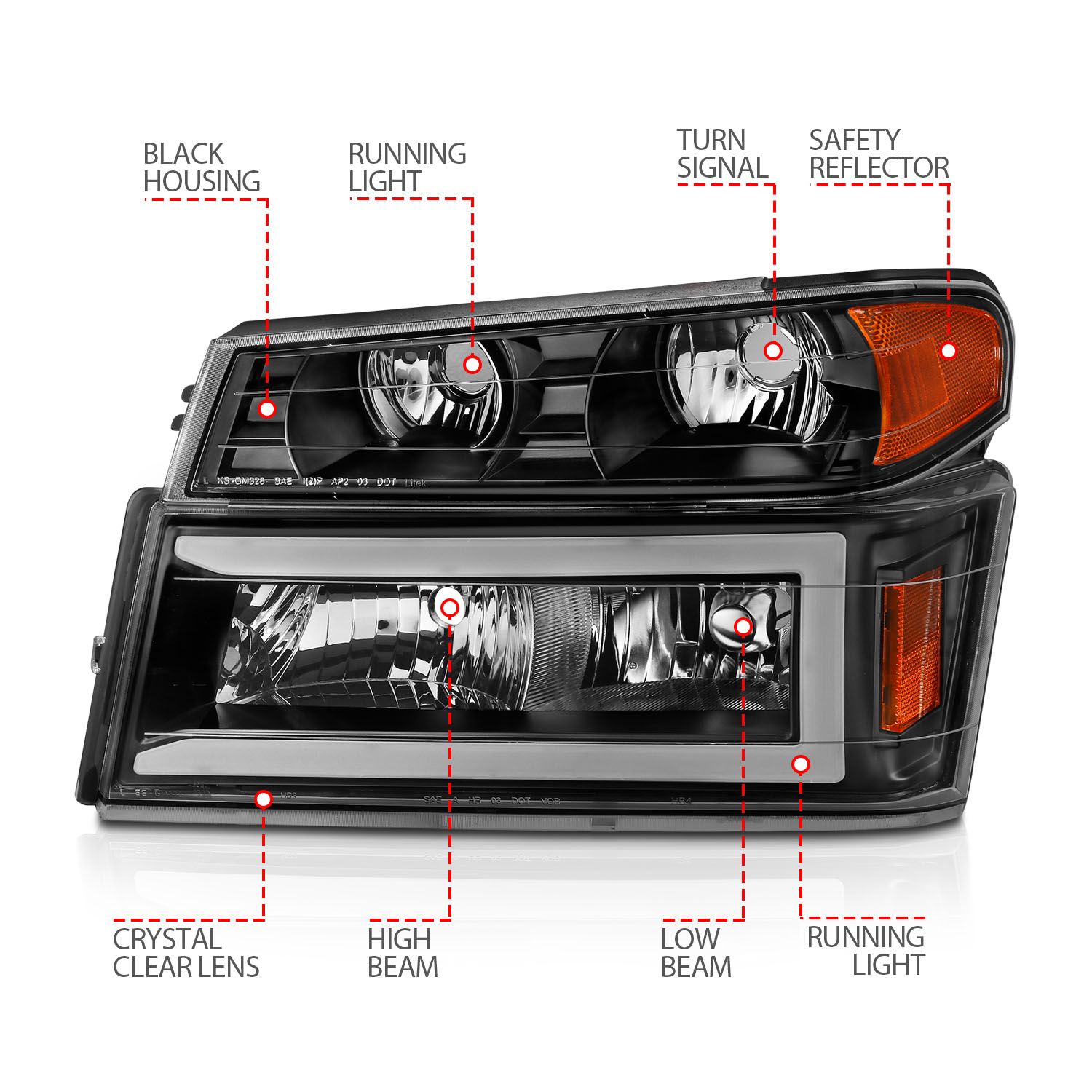 2004-2012 CHEVY COLORADO / GMC CANYON HEADLIGHTS BLACK 4PCS W/ C LIGHT BAR PARKING LIGHTS