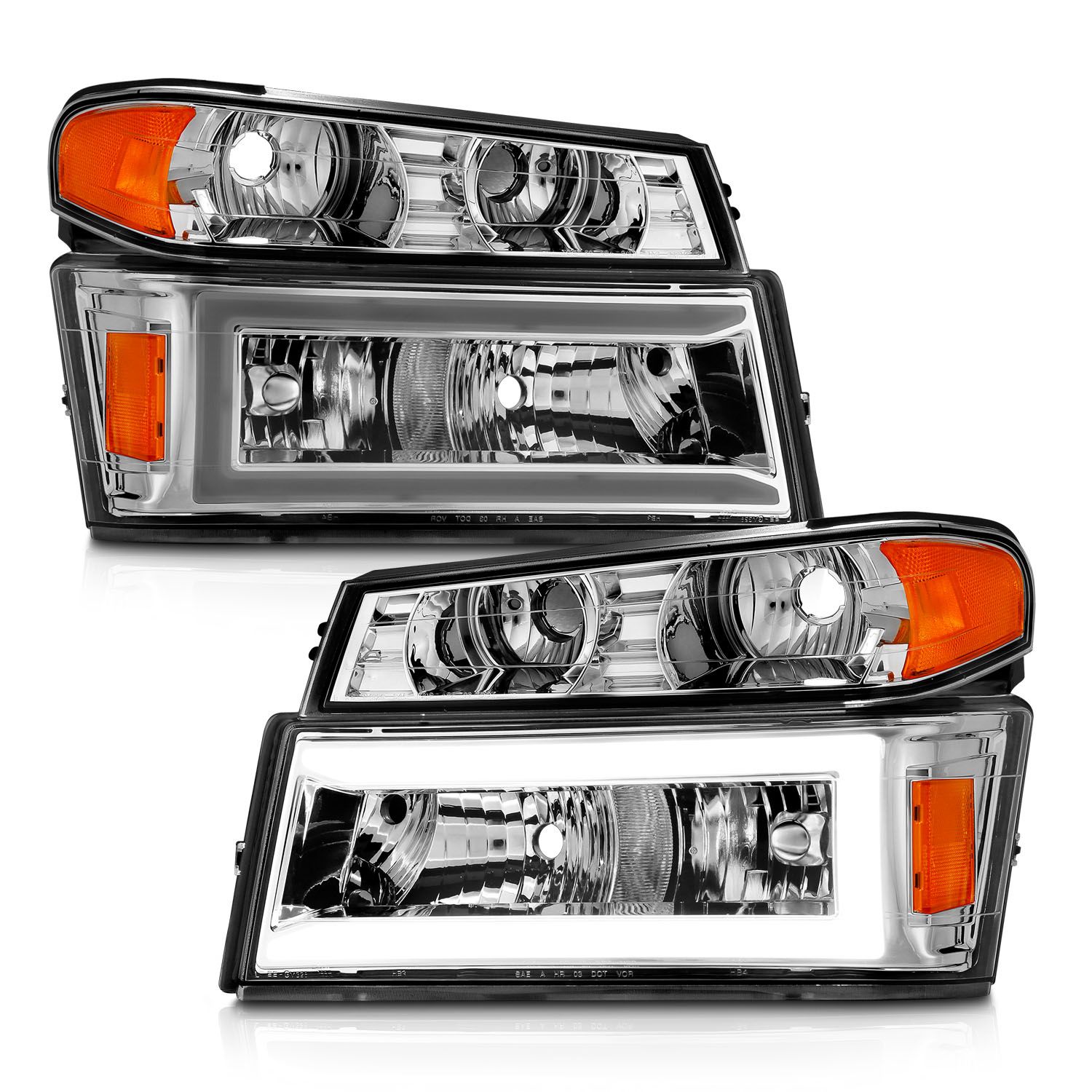 2004-2012 CHEVY COLORADO / GMC CANYON HEADLIGHTS CHROME 4PCS W/ C LIGHT BAR PARKING LIGHTS