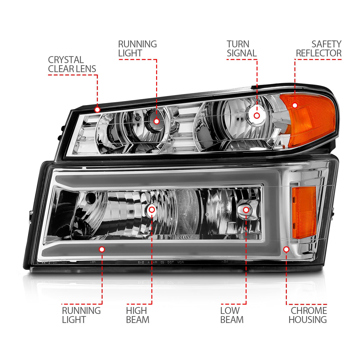 2004-2012 CHEVY COLORADO / GMC CANYON HEADLIGHTS CHROME 4PCS W/ C LIGHT BAR PARKING LIGHTS