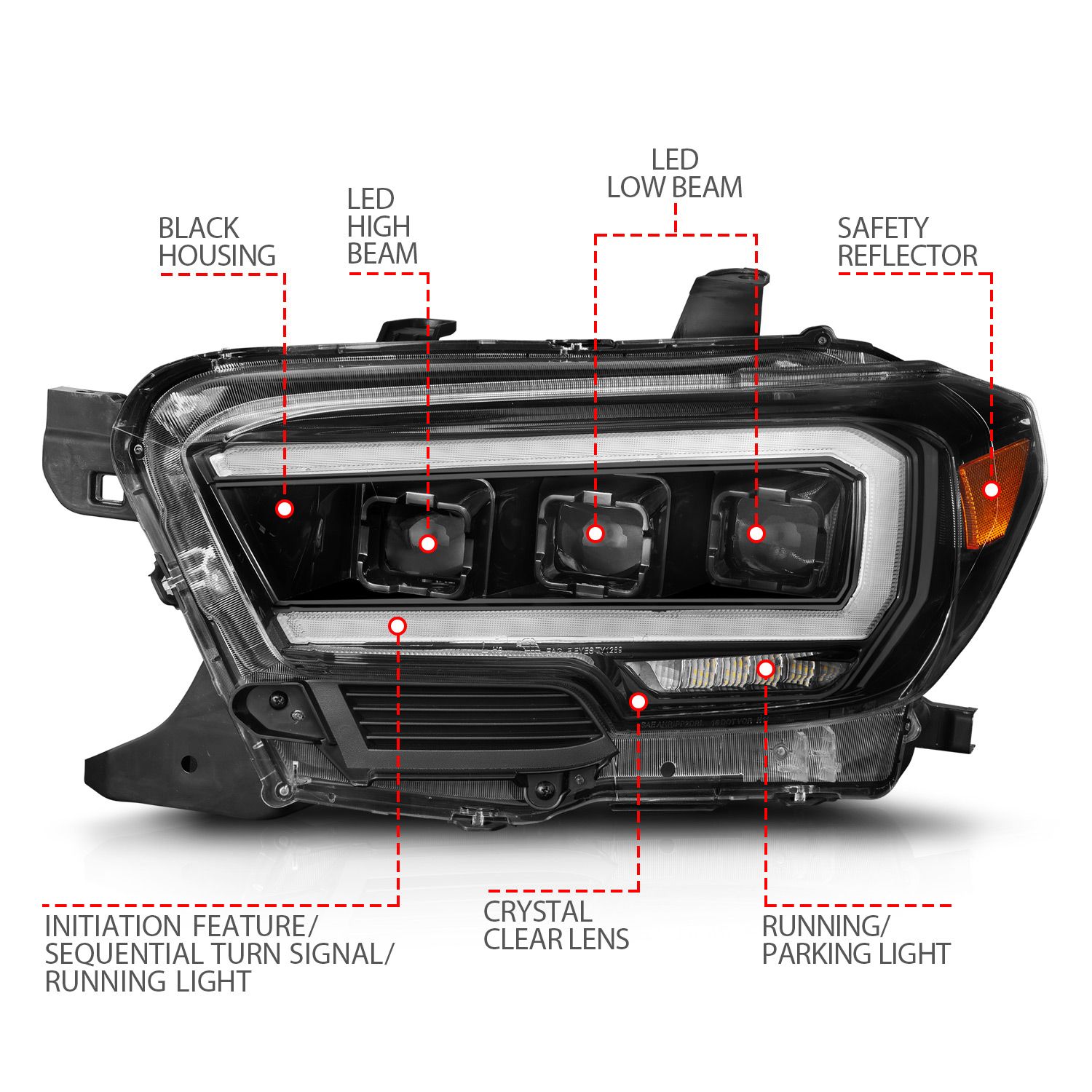 2016-2022 TOYOTA TACOMA BLACK FULL LED PROJECTOR PLANK STYLE HEADLIGHTS W/ INITIATION FEATURE & SEQUENTIAL (FOR HALOGEN DRL)