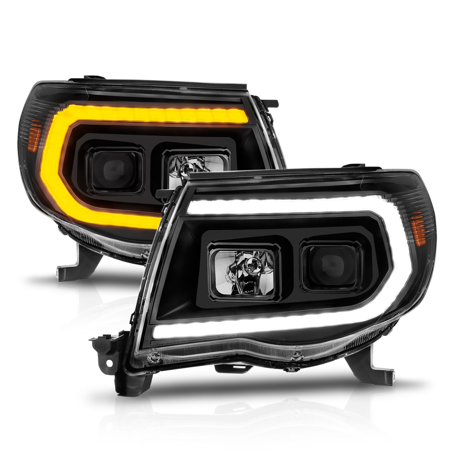 2005-2011 TOYOTA TACOMA PROJECTOR LED SWITCHBACK PLANK STYLE HEADLIGHTS W/ SEQUENTIAL SIGNAL BLACK