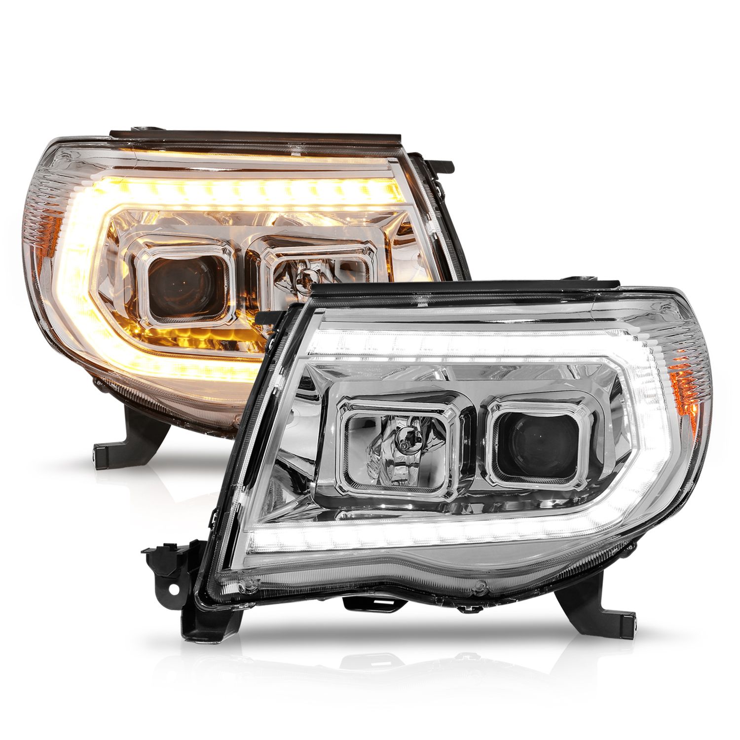 2005-2011 TOYOTA TACOMA PROJECTOR LED SWITCHBACK PLANK STYLE HEADLIGHTS CHROME W/ SEQUENTIAL SIGNAL