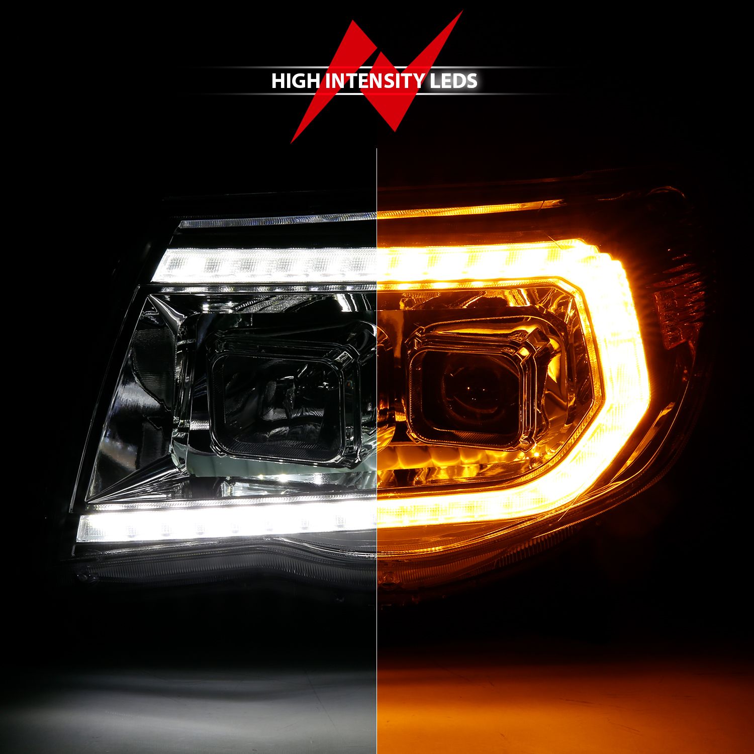 2005-2011 TOYOTA TACOMA PROJECTOR LED SWITCHBACK PLANK STYLE HEADLIGHTS CHROME W/ SEQUENTIAL SIGNAL
