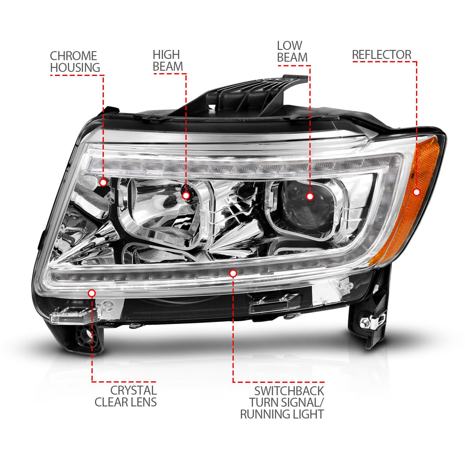 2011-2013 JEEP GRAND CHEROKEE PROJECTOR SWITCHBACK PLANK STYLE HEADLIGHTS CHROME