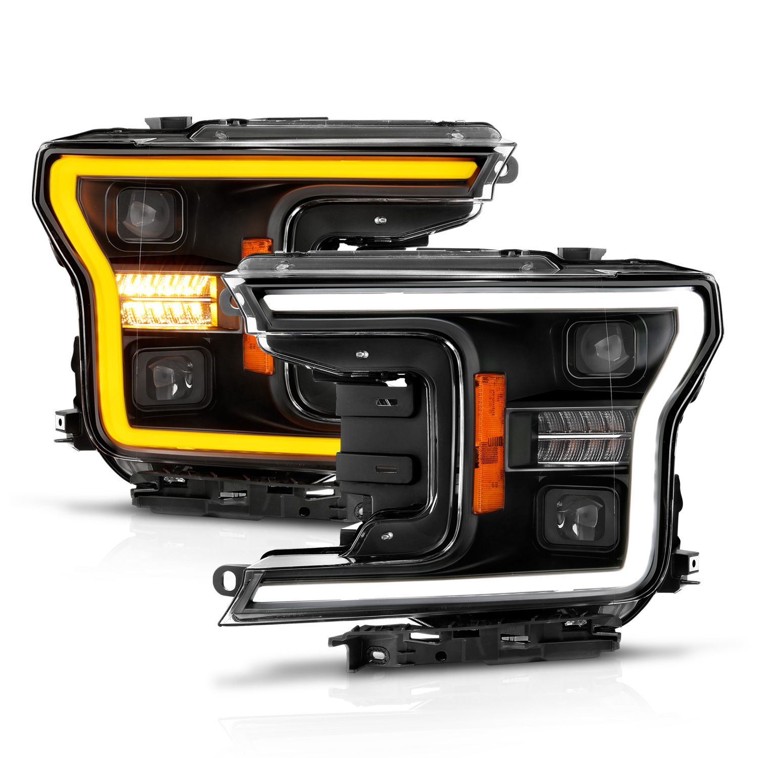 2018-2020 FORD F-150 FULL LED PROJECTOR BLACK HEADLIGHTS W/ INITIATION FEATURE & SEQUENTIAL SIGNAL (DOES NOT FIT MODELS WITH LED SYSTEM)