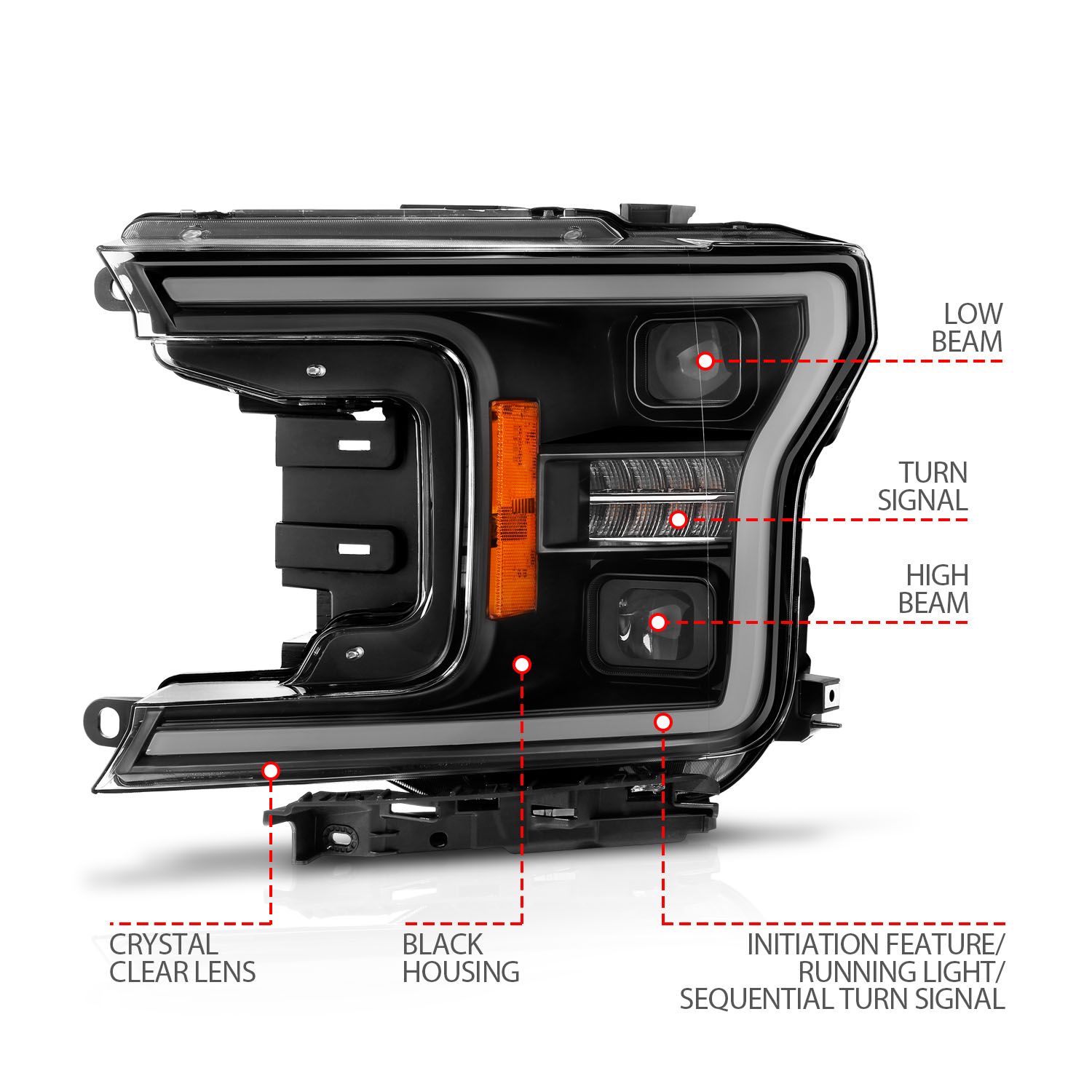 2018-2020 FORD F-150 FULL LED PROJECTOR BLACK HEADLIGHTS W/ INITIATION FEATURE & SEQUENTIAL SIGNAL (DOES NOT FIT MODELS WITH LED SYSTEM)