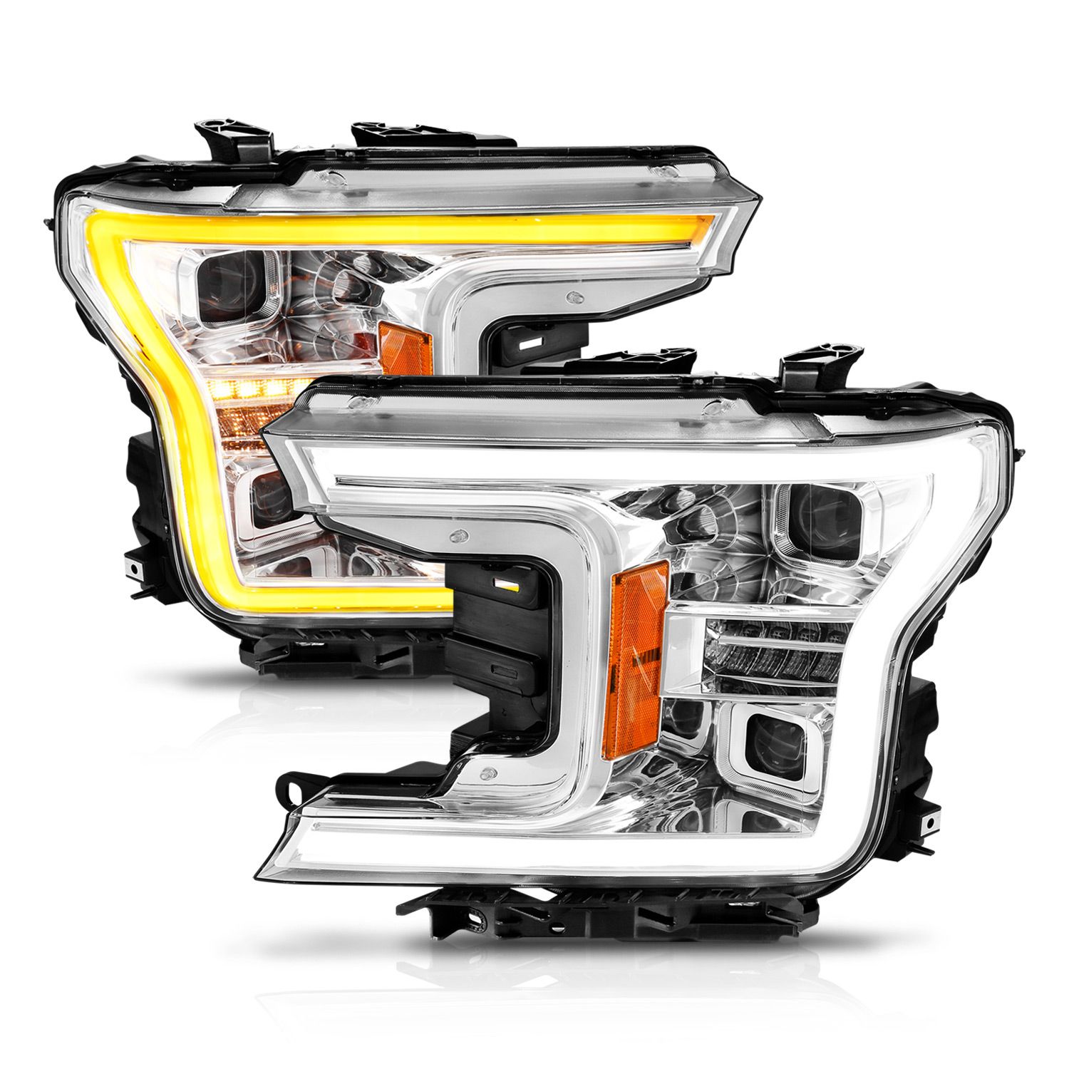 2018-2020 FORD F-150 FULL LED PROJECTOR CHROME HEADLIGHTS W/ INITIATION FEATURE & SEQUENTIAL SIGNAL (DOES NOT FIT MODELS WITH LED SYSTEM)