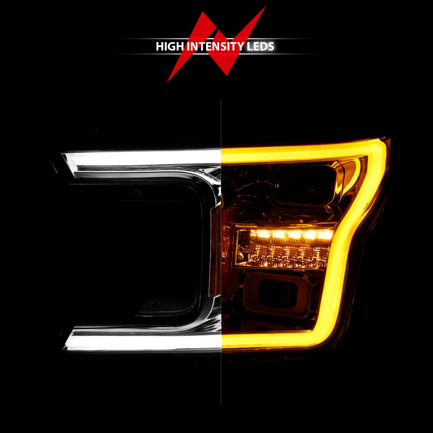 2018-2020 FORD F-150 FULL LED PROJECTOR CHROME HEADLIGHTS W/ INITIATION FEATURE & SEQUENTIAL SIGNAL (DOES NOT FIT MODELS WITH LED SYSTEM)