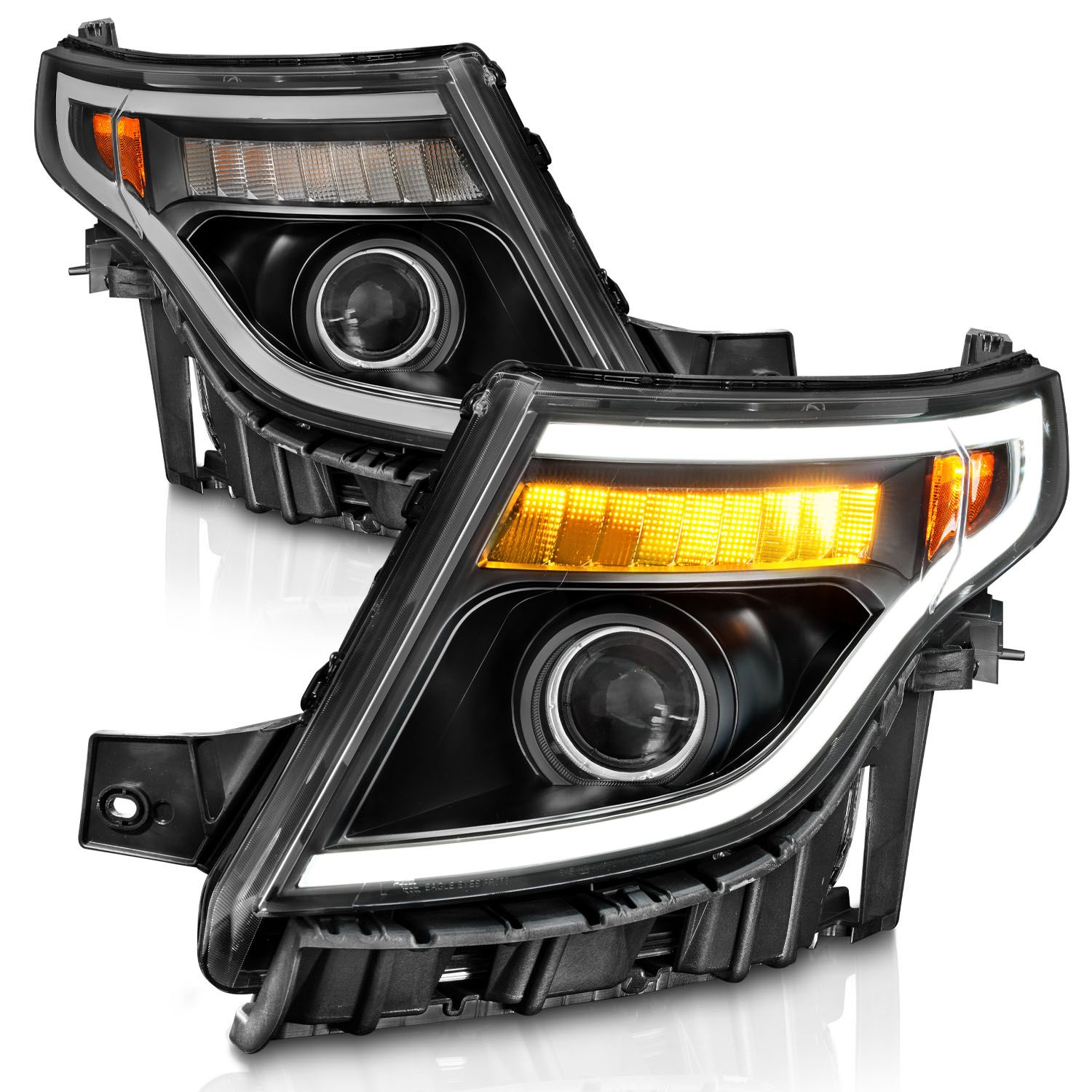 2011-2015 FORD EXPLORER PROJECTOR PLANK STYLE HEADLIGHTS BLACK W/ LED SIGNAL LIGHT (13-15 BASE, XLT, LIMITED)