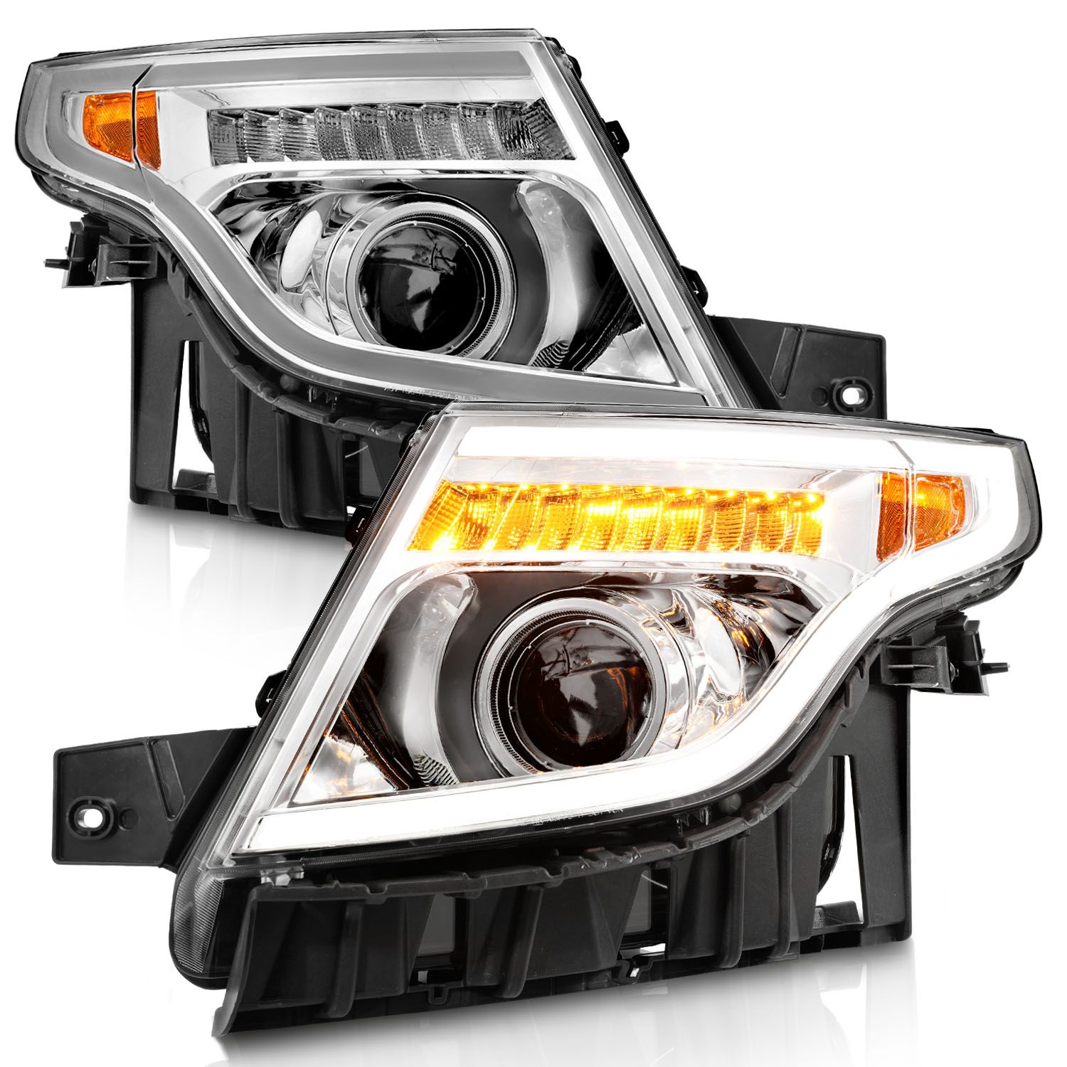 2011-2015 FORD EXPLORER HEADLIGHT PROJECTOR PLANK STYLE CHROME W/ LED SIGNAL LIGHT(13-15 BASE, XLT, LIMITED)