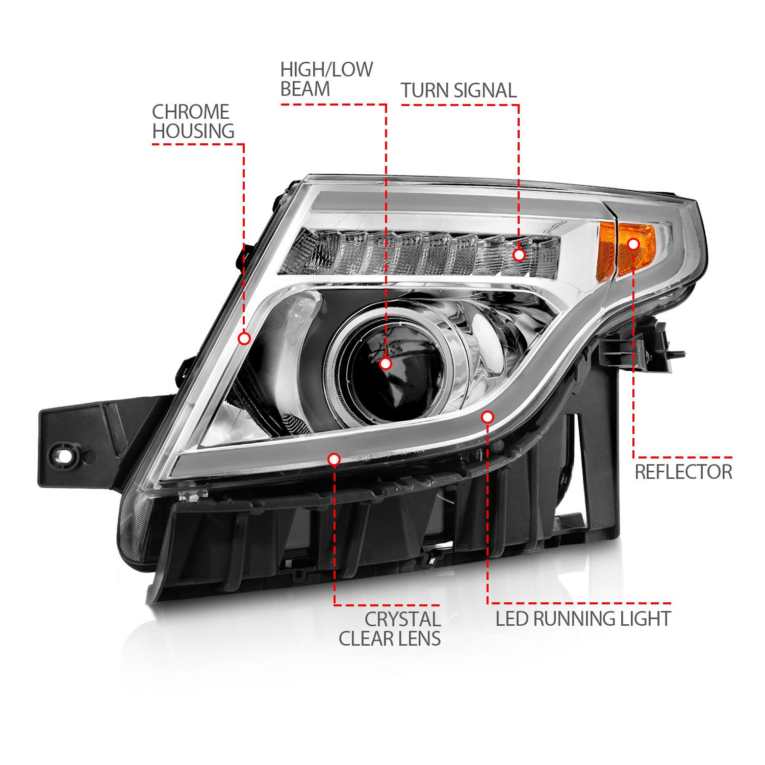 2011-2015 FORD EXPLORER HEADLIGHT PROJECTOR PLANK STYLE CHROME W/ LED SIGNAL LIGHT(13-15 BASE, XLT, LIMITED)