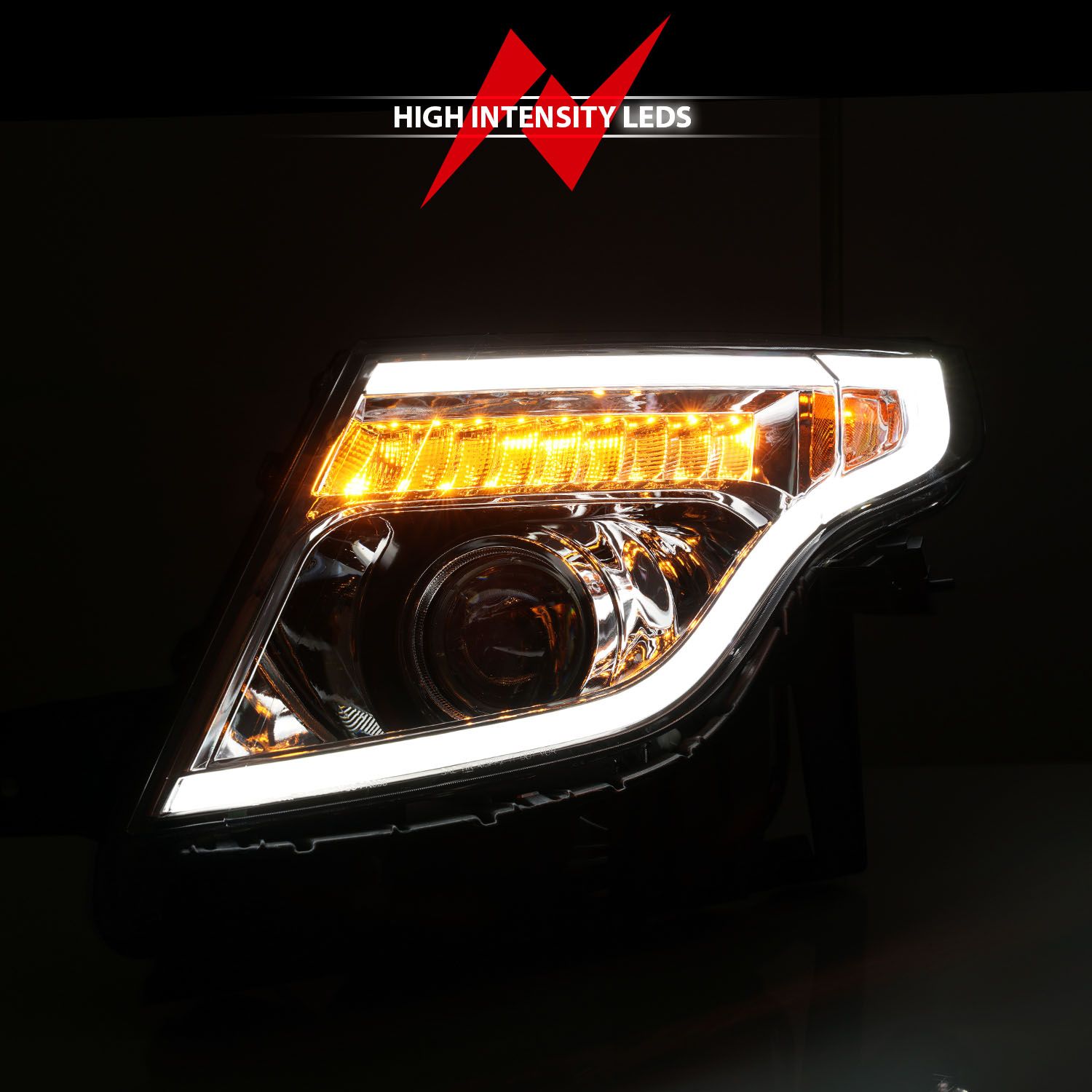 2011-2015 FORD EXPLORER HEADLIGHT PROJECTOR PLANK STYLE CHROME W/ LED SIGNAL LIGHT(13-15 BASE, XLT, LIMITED)