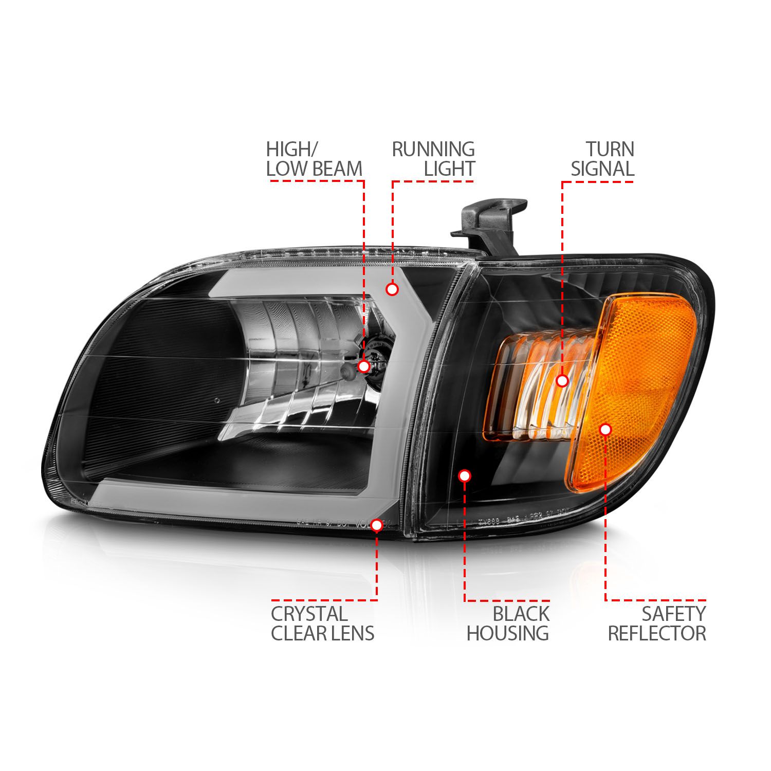 2000-2004 TOYOTA TUNDRA CRYSTAL PLANK STYLE HEADLIGHTS BLACK W/ CORNER LIGHTS 2PCS