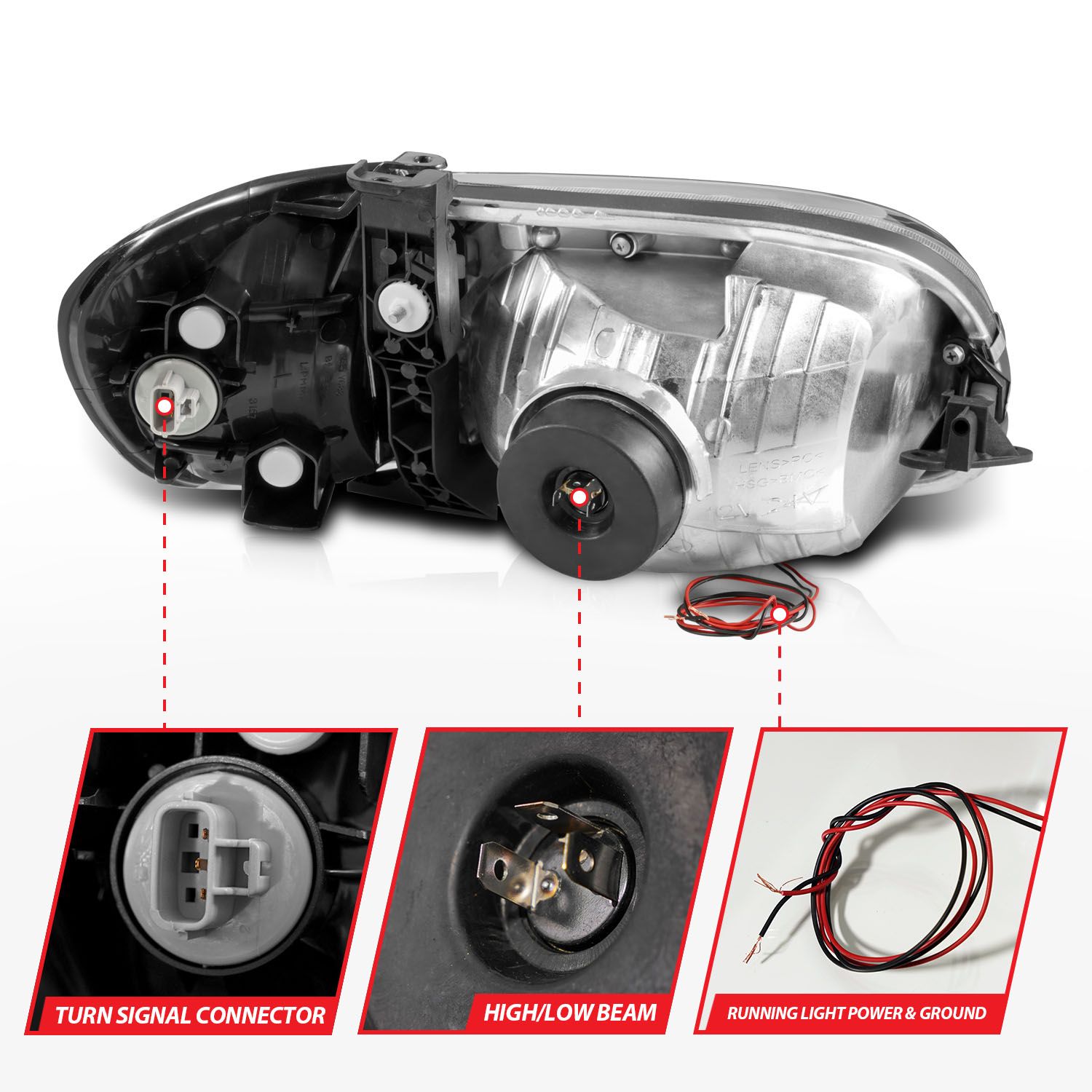 2000-2004 TOYOTA TUNDRA CRYSTAL PLANK STYLE HEADLIGHTS BLACK W/ CORNER LIGHTS 2PCS