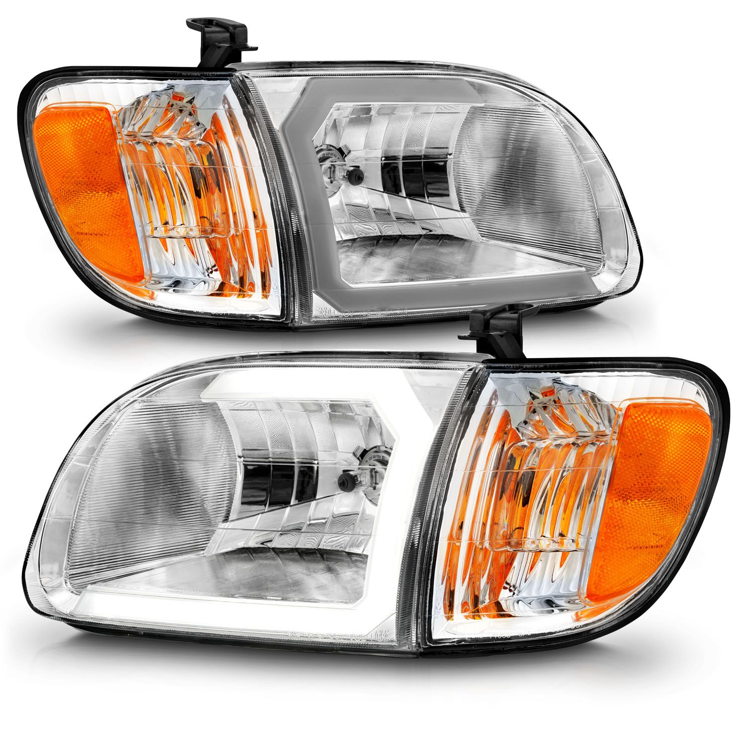 2000-2004 TOYOTA TUNDRA CRYSTAL PLANK STYLE HEADLIGHTS CHROME W/ CORNER LIGHTS 2PCS