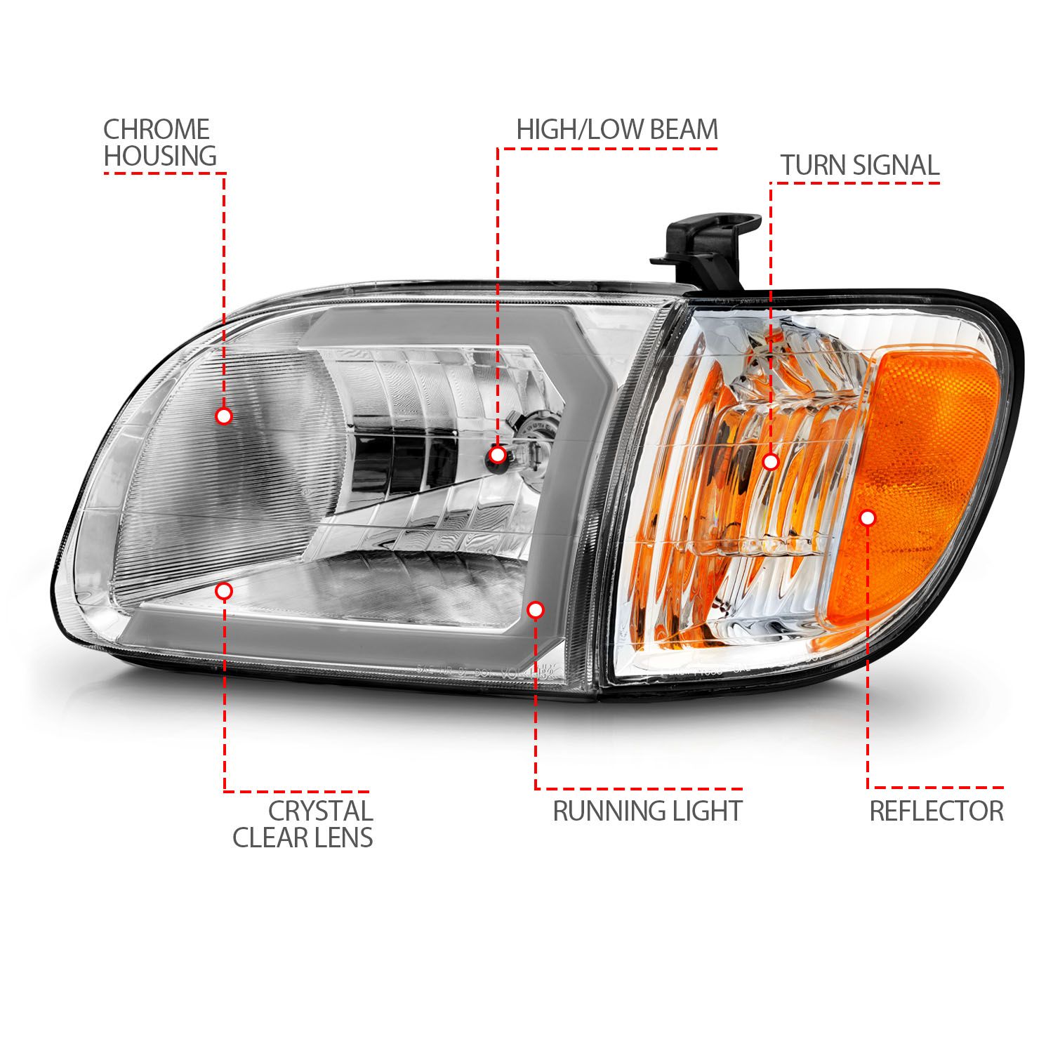 2000-2004 TOYOTA TUNDRA CRYSTAL PLANK STYLE HEADLIGHTS CHROME W/ CORNER LIGHTS 2PCS