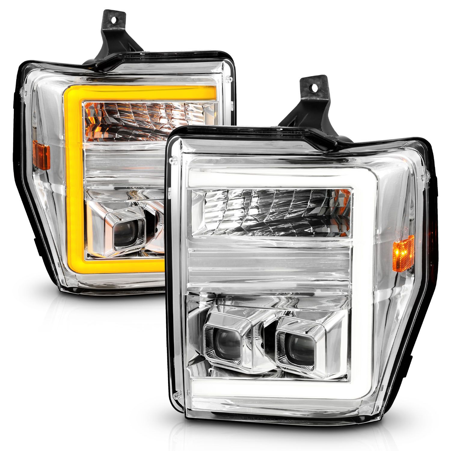 2008-2010 FORD SUPER DUTY SWITCHBACK PLANK STYLE PROJECTOR HEADLIGHTS W/ CHROME HOUSING CLEAR LENS