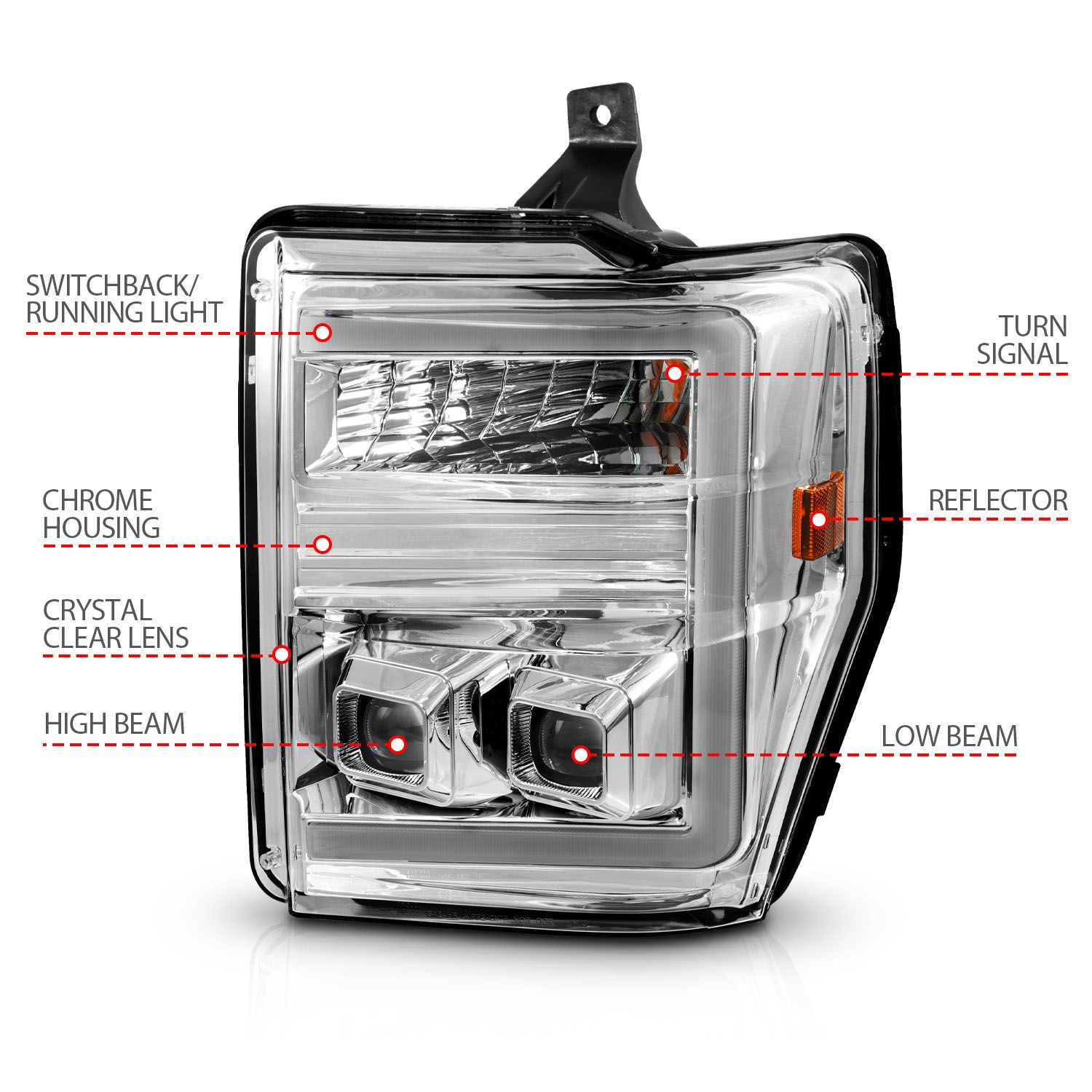 2008-2010 FORD SUPER DUTY SWITCHBACK PLANK STYLE PROJECTOR HEADLIGHTS W/ CHROME HOUSING CLEAR LENS