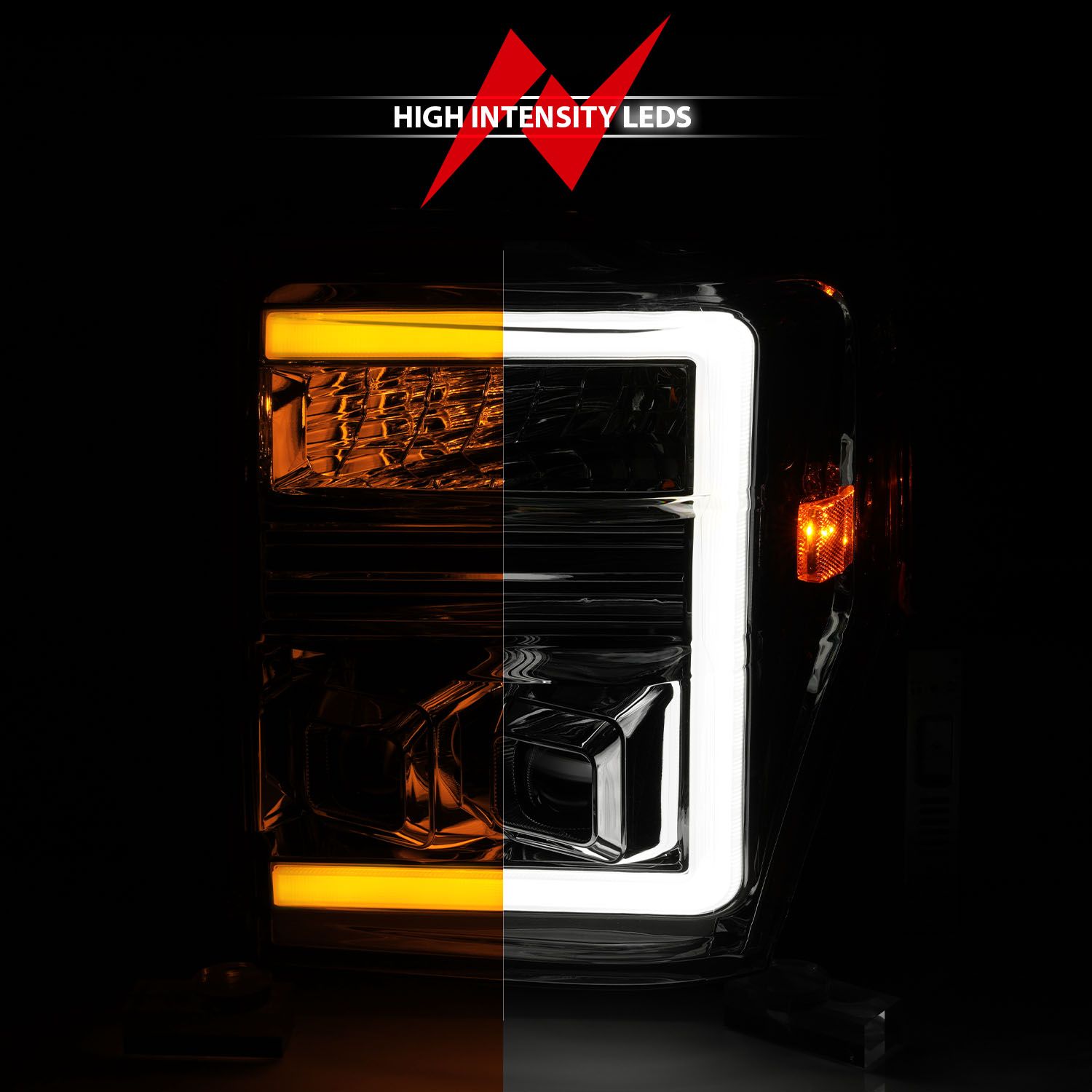 2008-2010 FORD SUPER DUTY SWITCHBACK PLANK STYLE PROJECTOR HEADLIGHTS W/ CHROME HOUSING CLEAR LENS