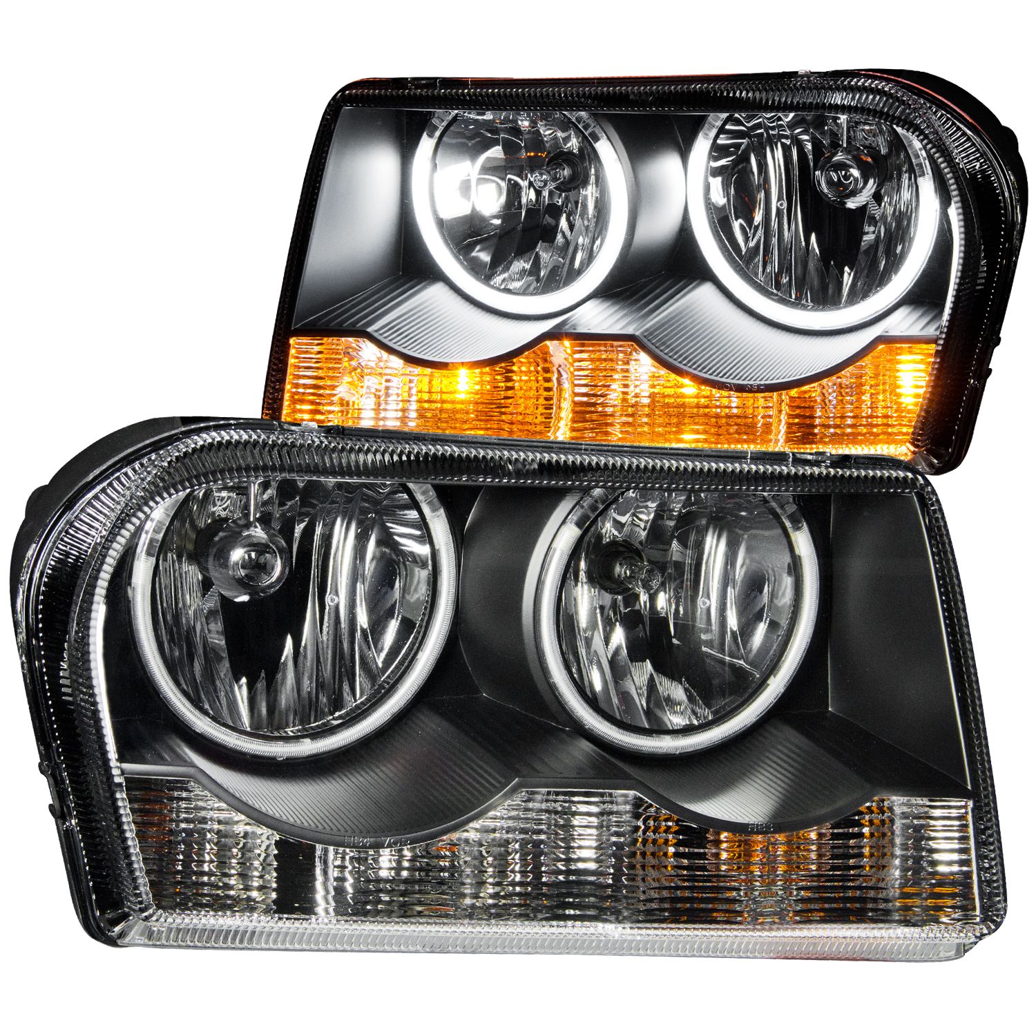 2005-2010 CHRYSLER 300 CRYSTAL HEADLIGHTS BLACK W/ CCFL HALOS